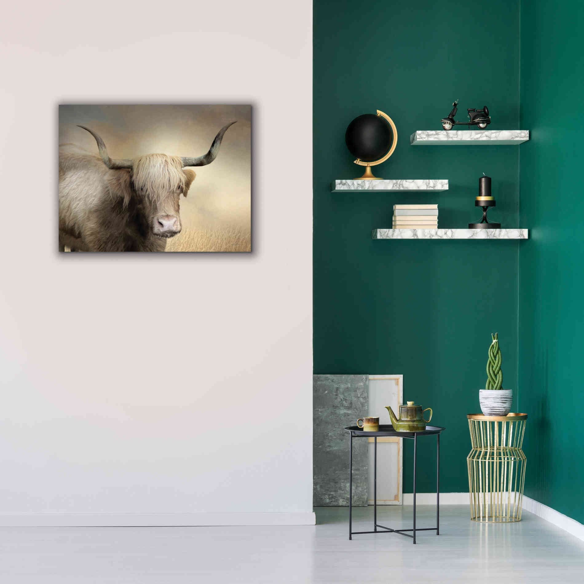 'Highland Cow in Golden Grass' by Lori Deiter, Canvas Wall Art,34 x 26