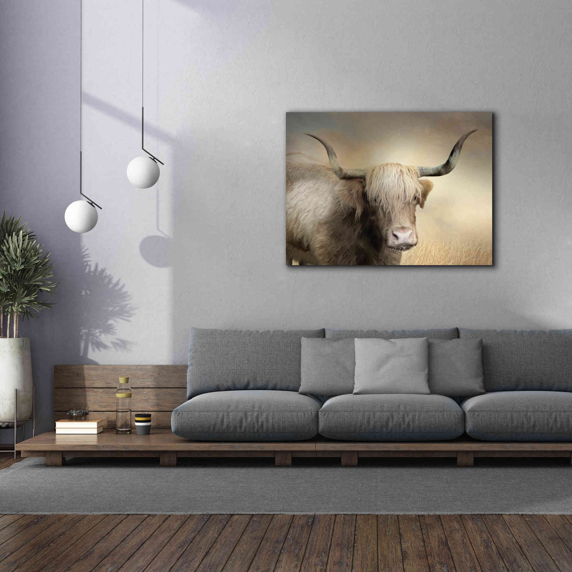 'Highland Cow in Golden Grass' by Lori Deiter, Canvas Wall Art,54 x 40