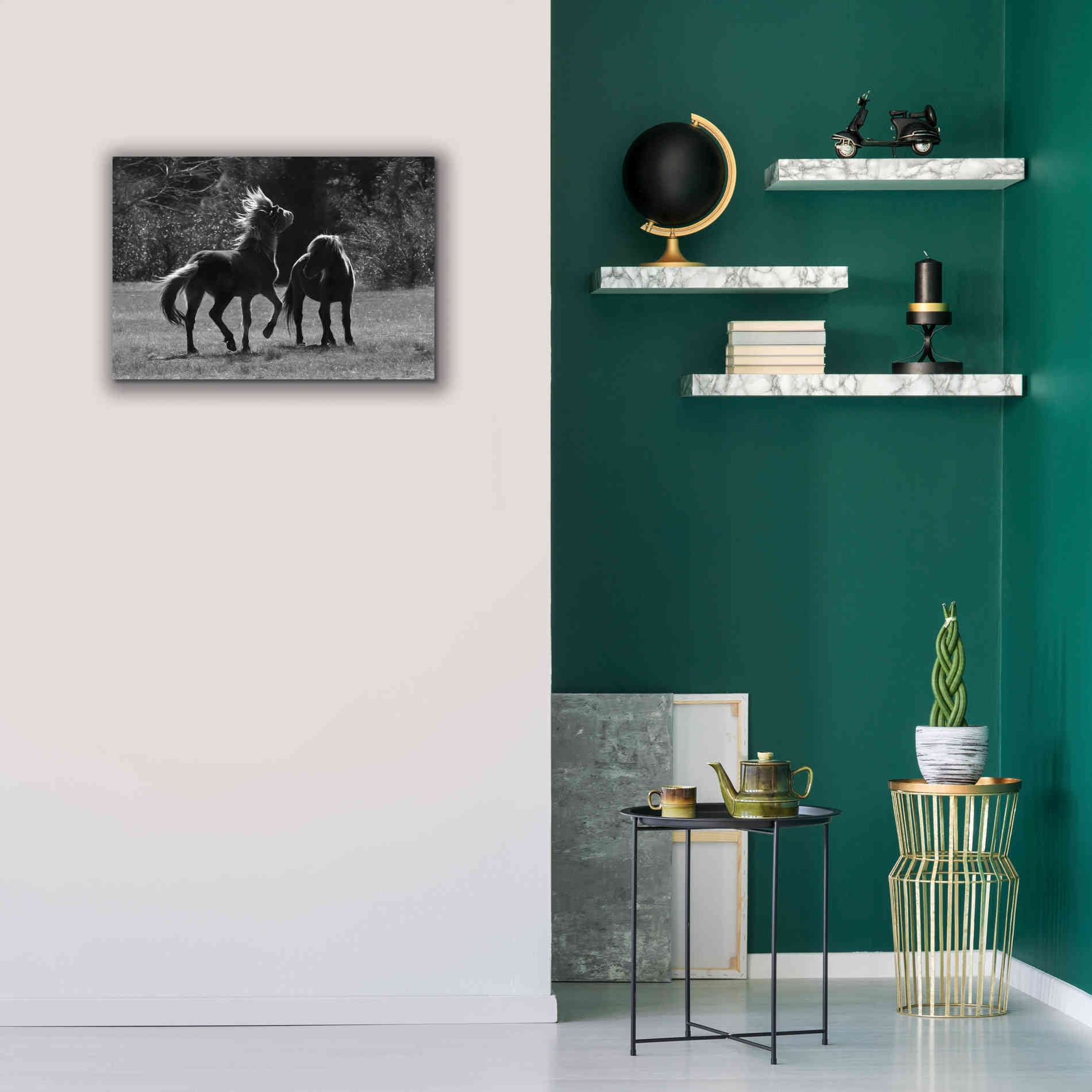 'Black & White Assateague Horses' by Lori Deiter, Canvas Wall Art,26 x 18
