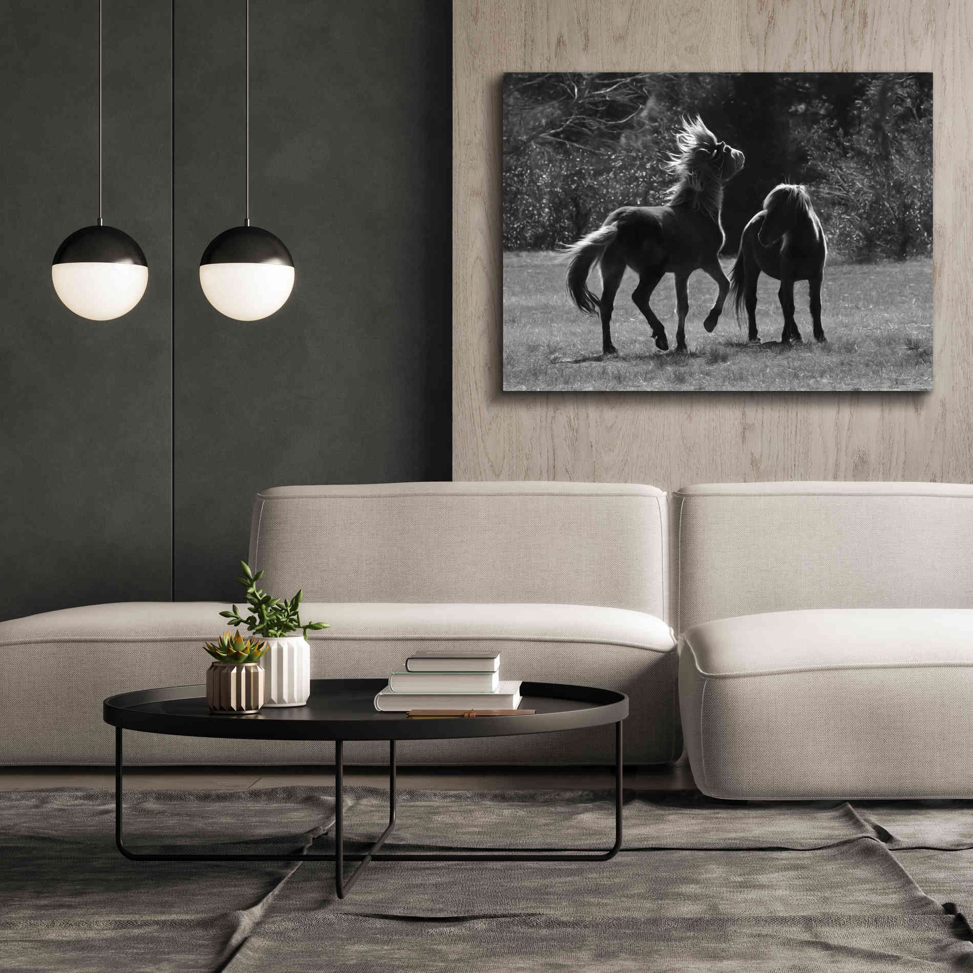 'Black & White Assateague Horses' by Lori Deiter, Canvas Wall Art,54 x 40