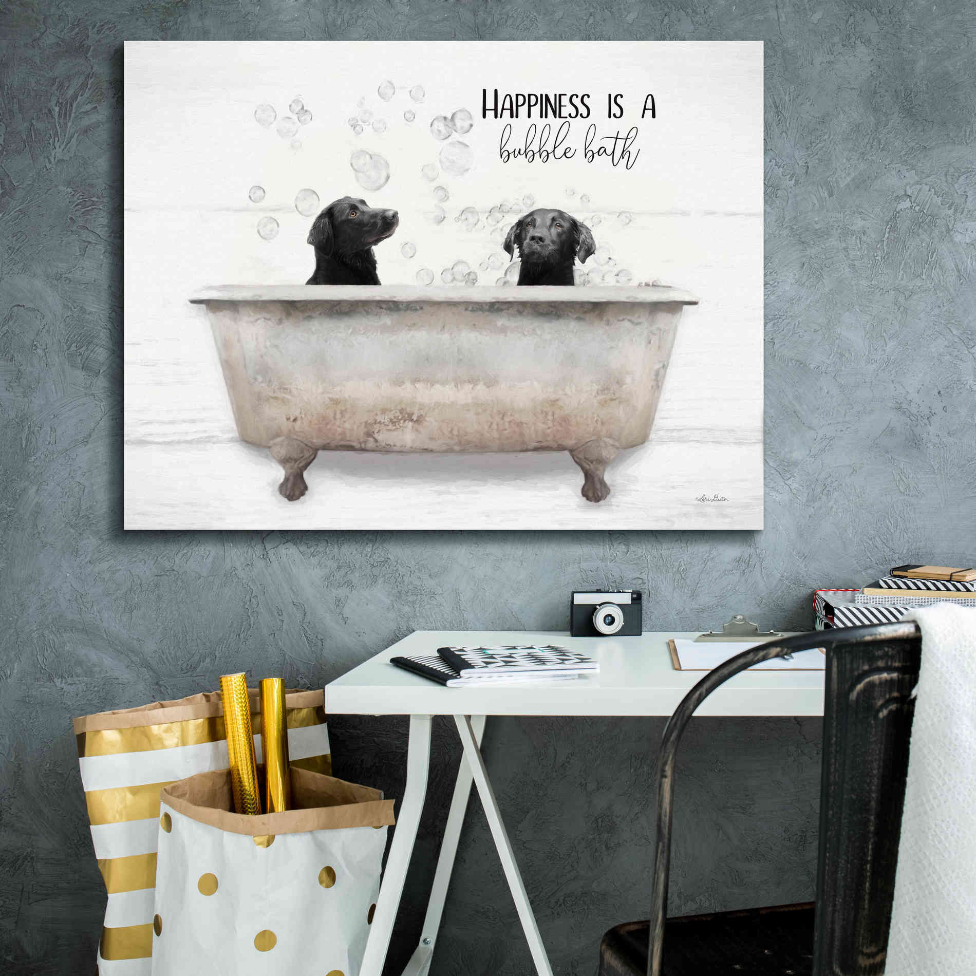 'Happiness is a Bubble Bath' by Lori Deiter, Canvas Wall Art,34 x 26