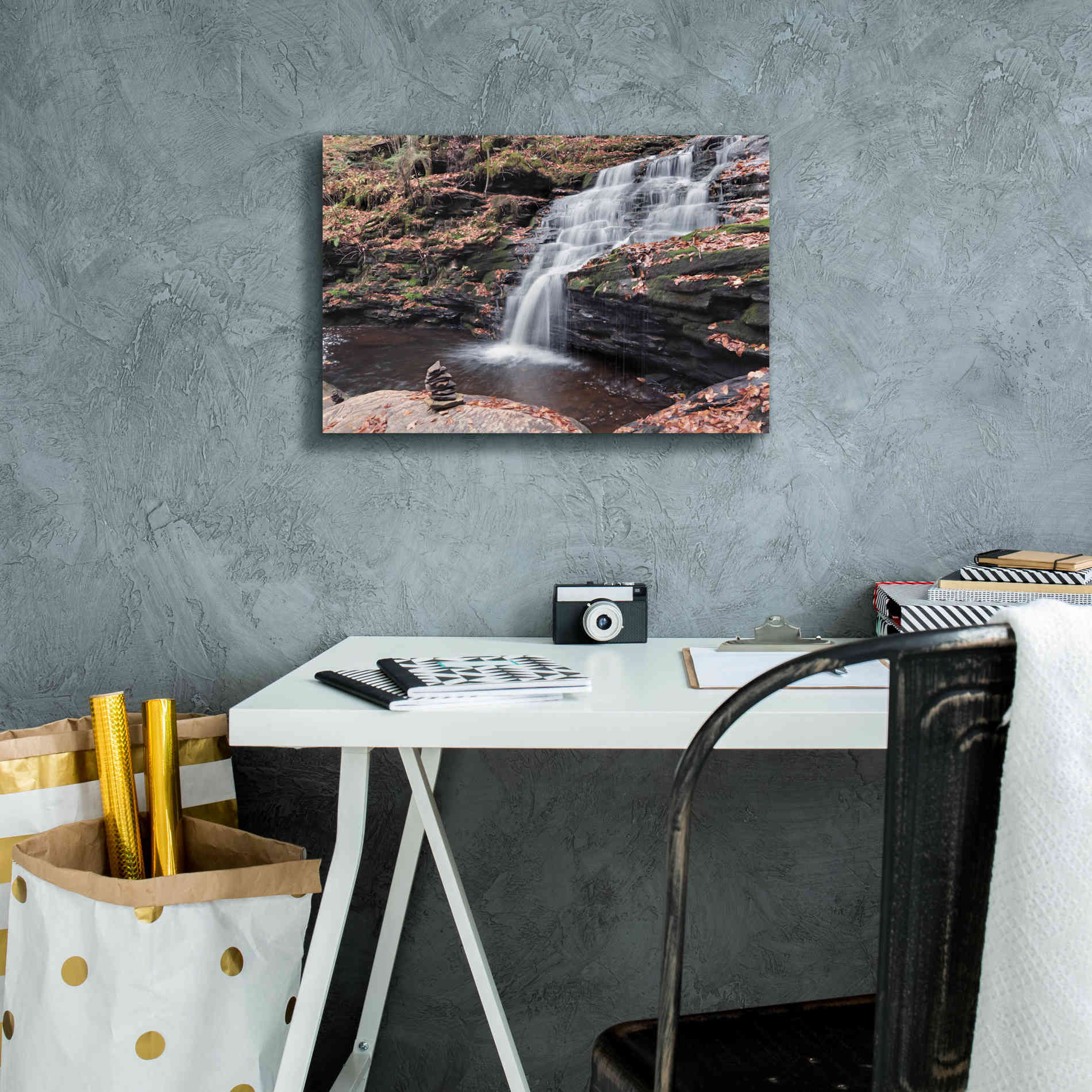 'Peaceful Day at Mohican Falls' by Lori Deiter, Canvas Wall Art,18 x 12