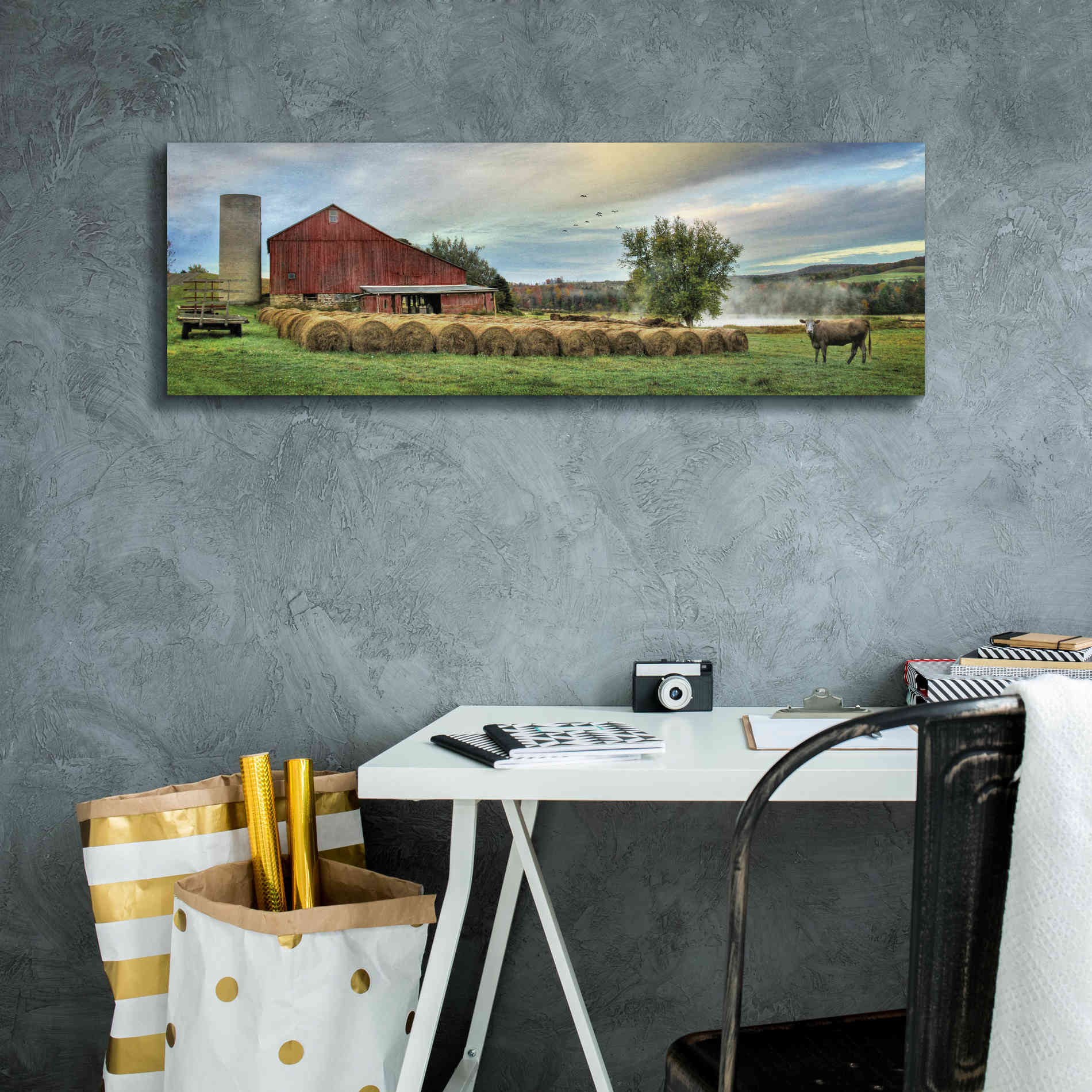 'Hay Harvest' by Lori Deiter, Canvas Wall Art,36 x 12