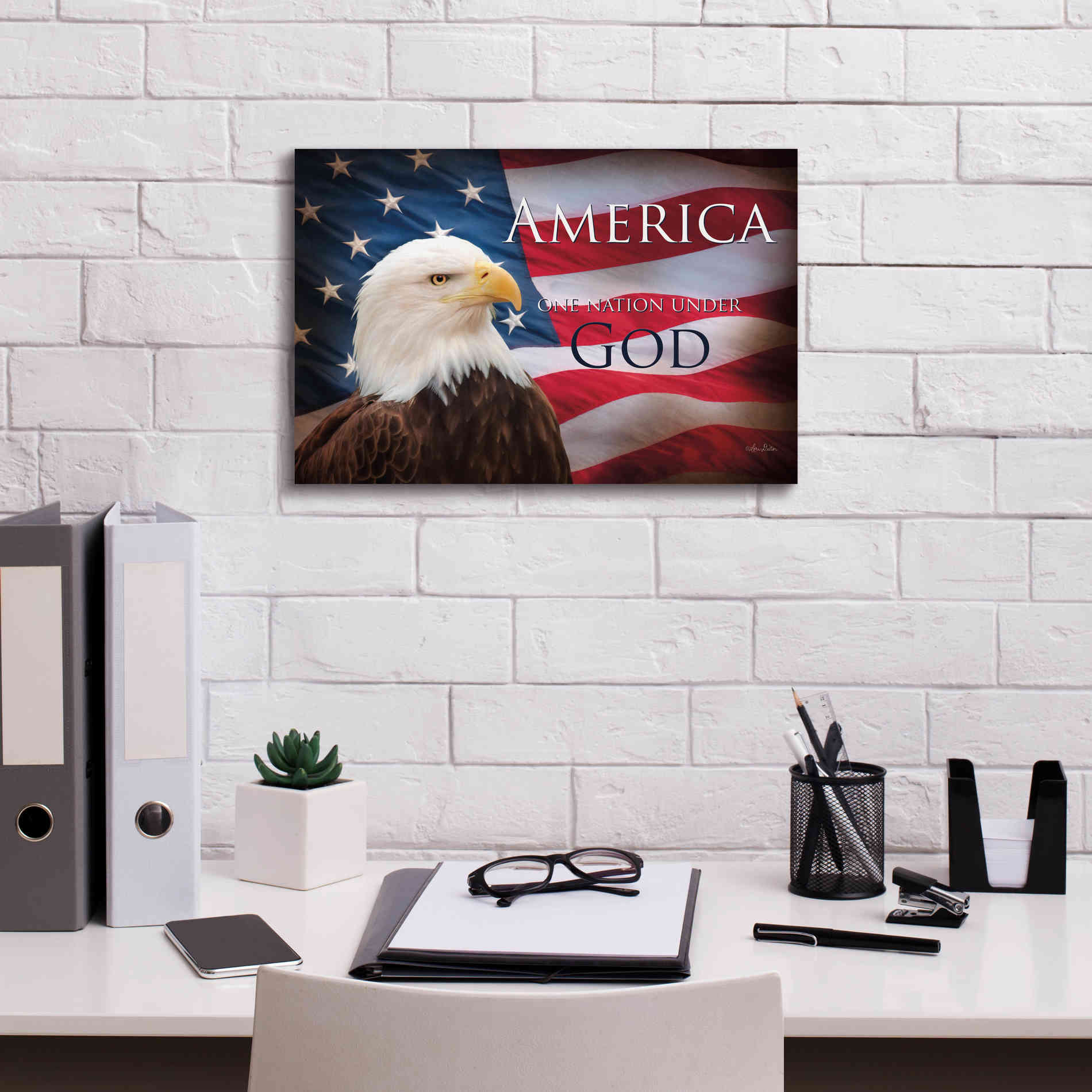 'One Nation Under God Flag' by Lori Deiter, Canvas Wall Art,18 x 12