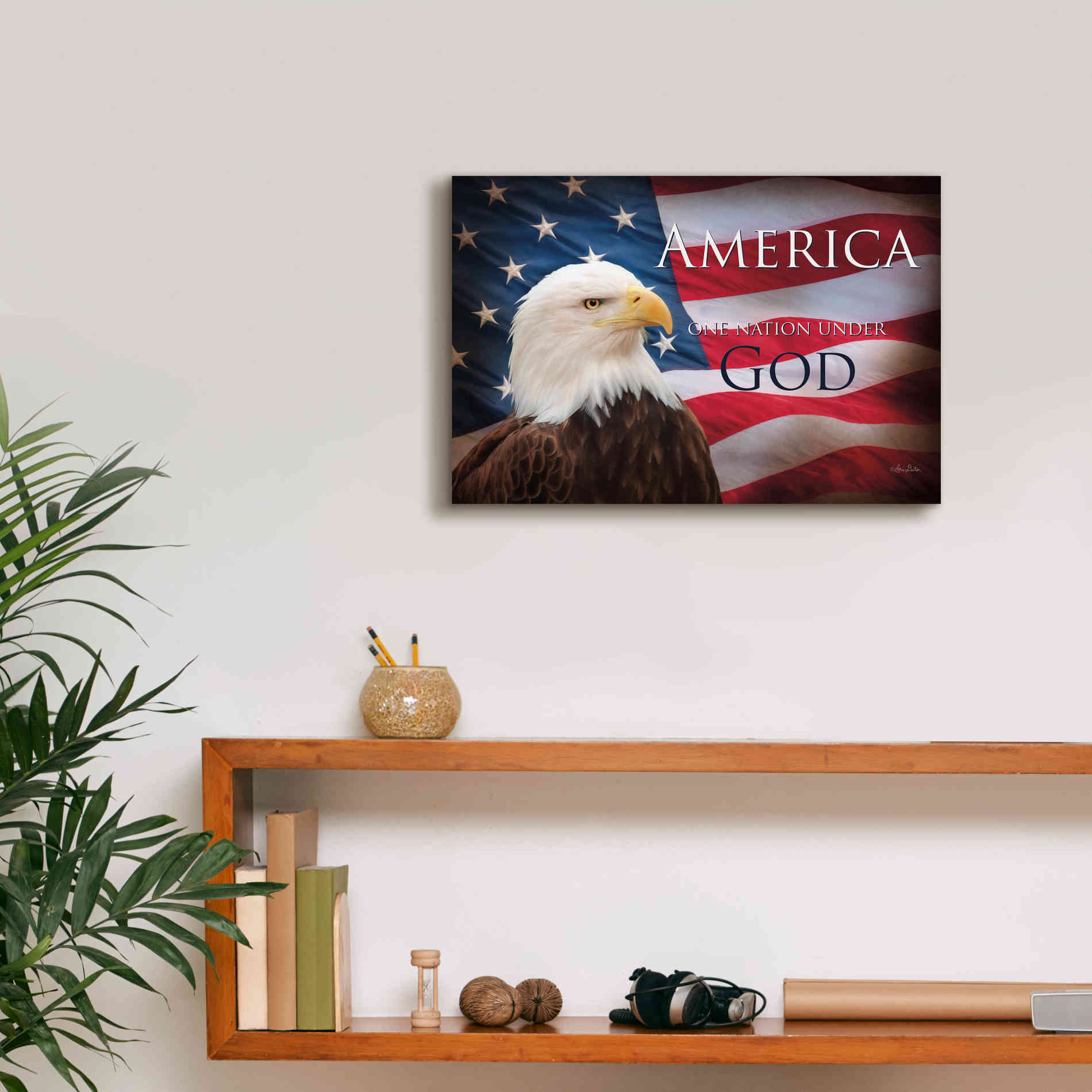 'One Nation Under God Flag' by Lori Deiter, Canvas Wall Art,18 x 12