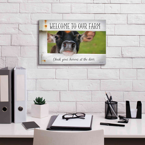 Image of 'Welcome Cow' by Lori Deiter Canvas Wall Art,18 x 12
