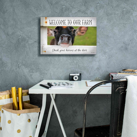 Image of 'Welcome Cow' by Lori Deiter Canvas Wall Art,18 x 12