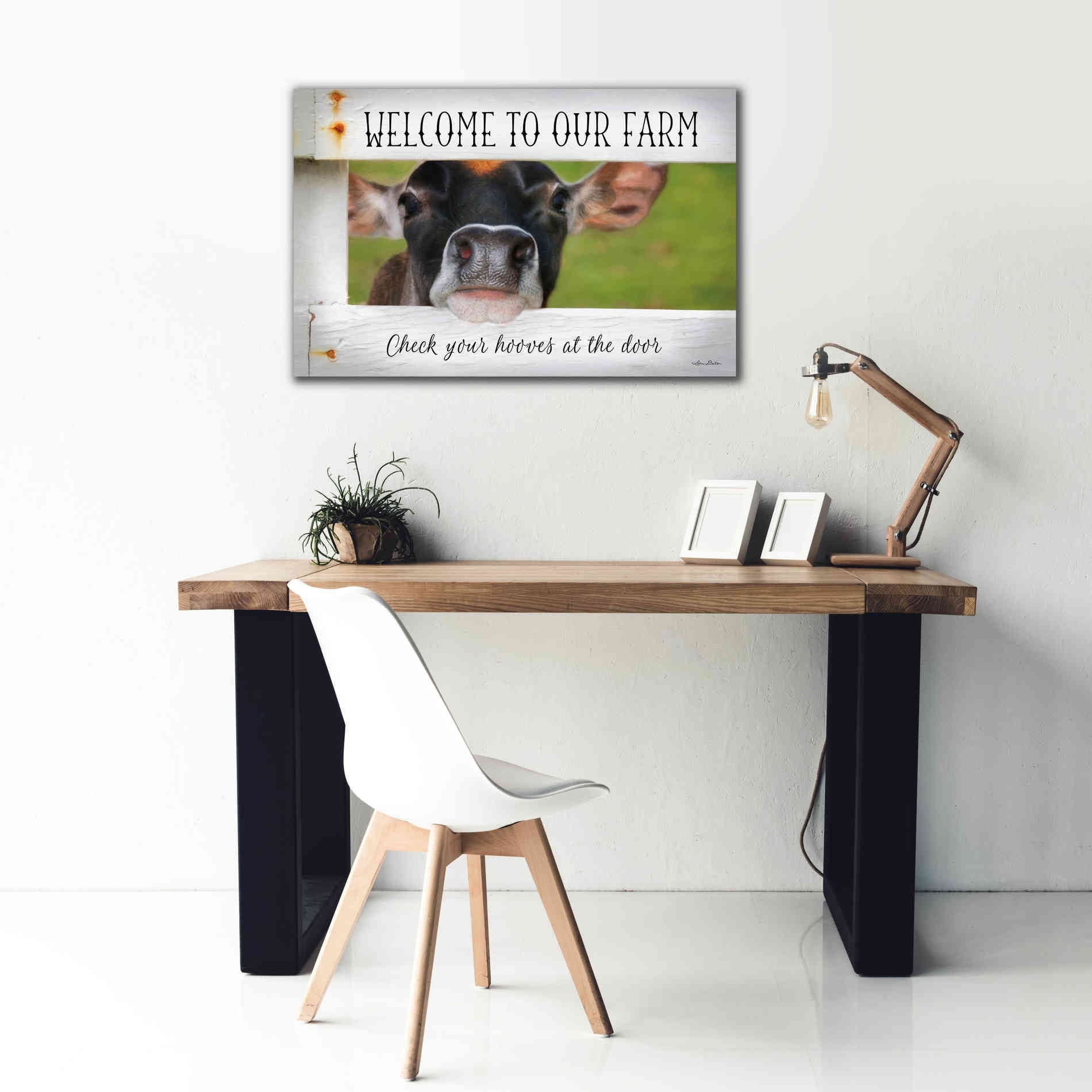 'Welcome Cow' by Lori Deiter Canvas Wall Art,40 x 26