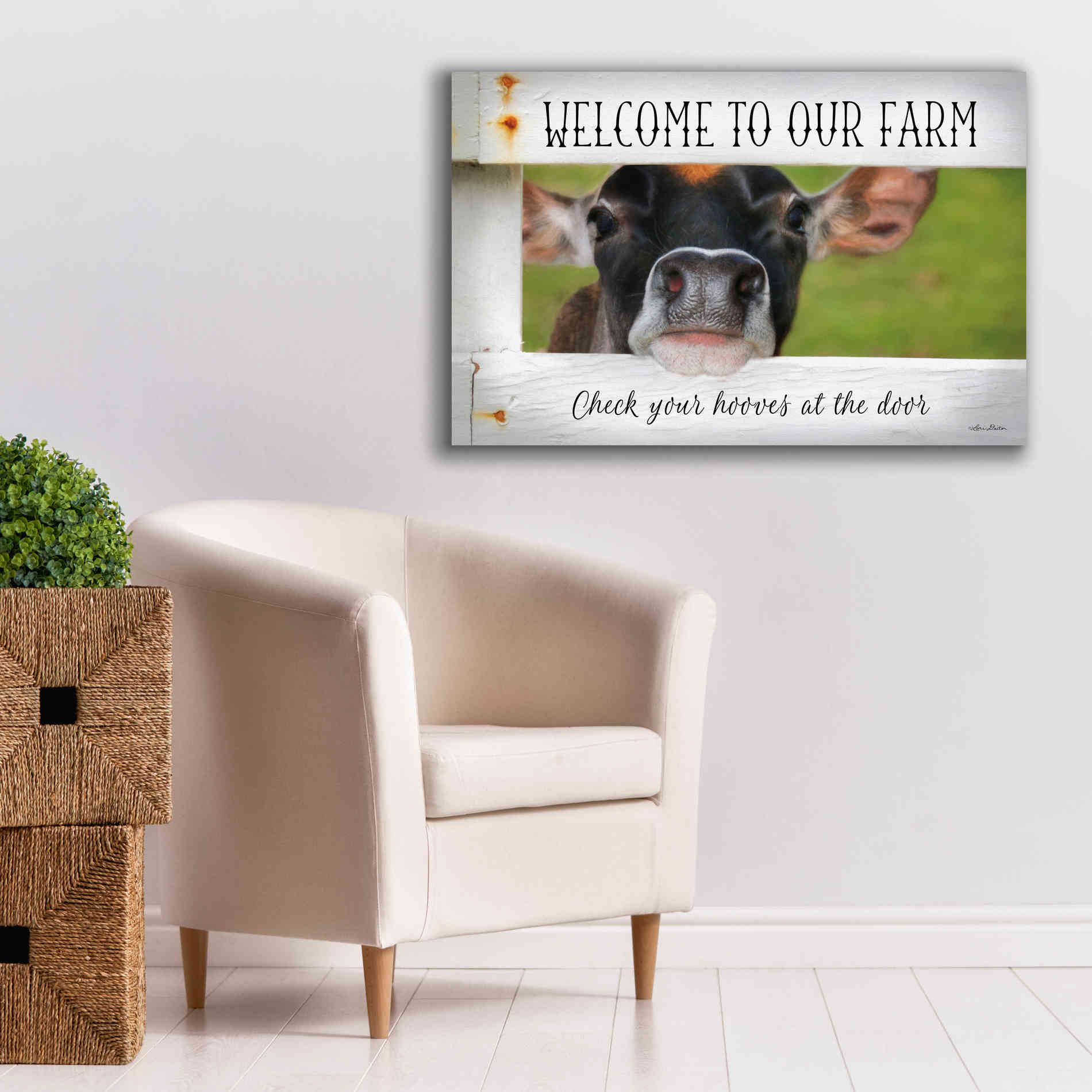 'Welcome Cow' by Lori Deiter Canvas Wall Art,40 x 26