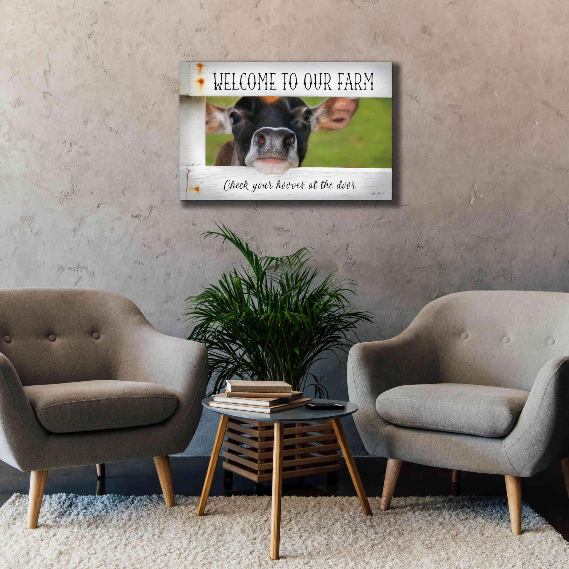 'Welcome Cow' by Lori Deiter Canvas Wall Art,40 x 26