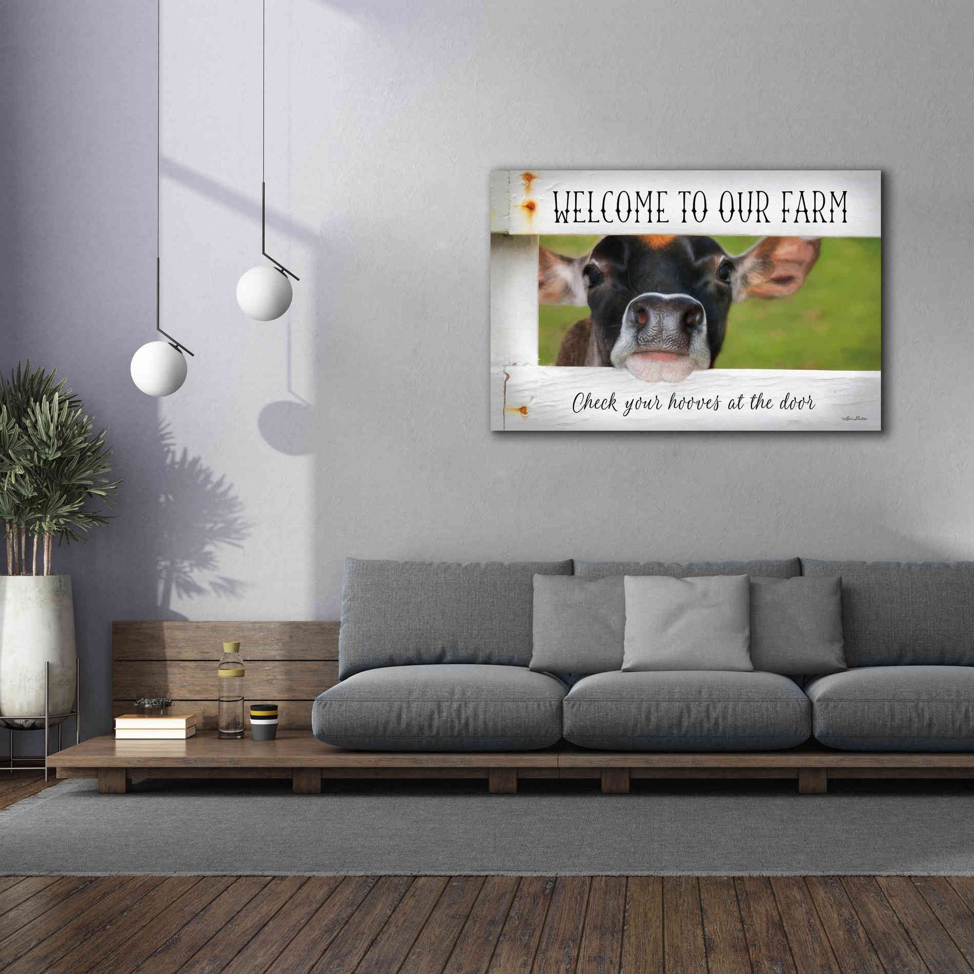 'Welcome Cow' by Lori Deiter Canvas Wall Art,60 x 40