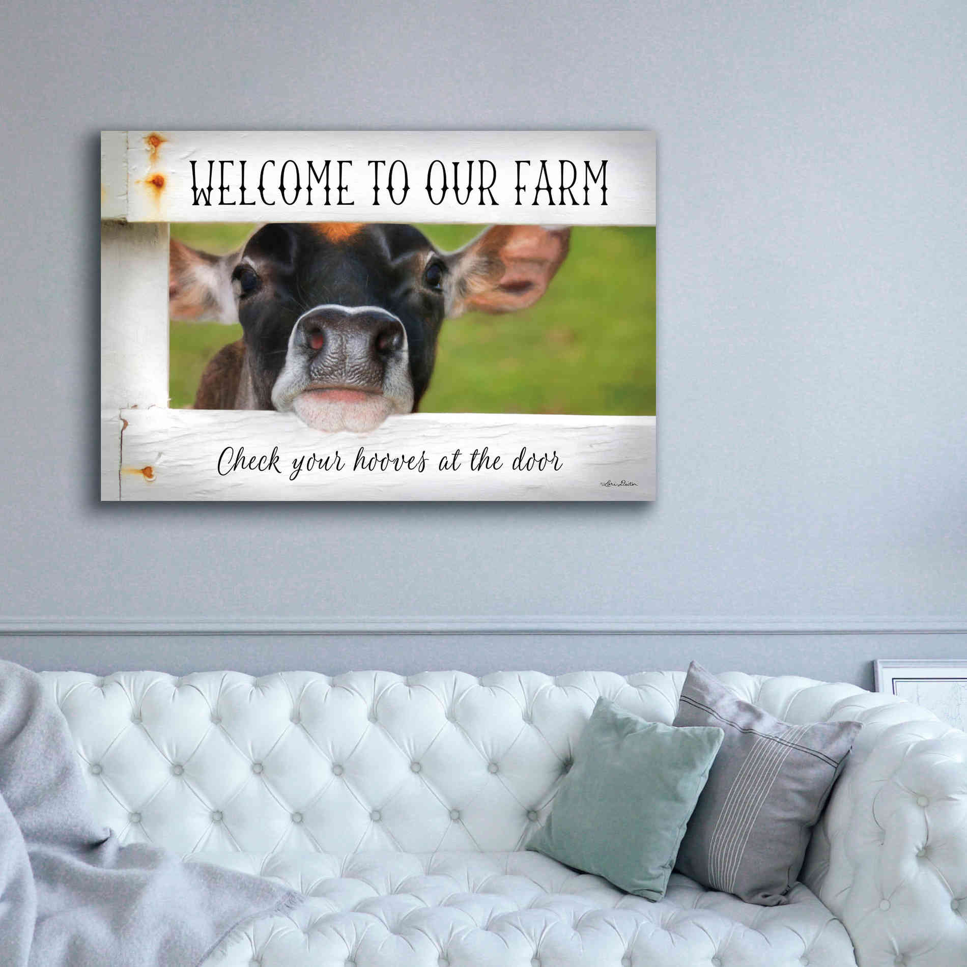 'Welcome Cow' by Lori Deiter Canvas Wall Art,60 x 40