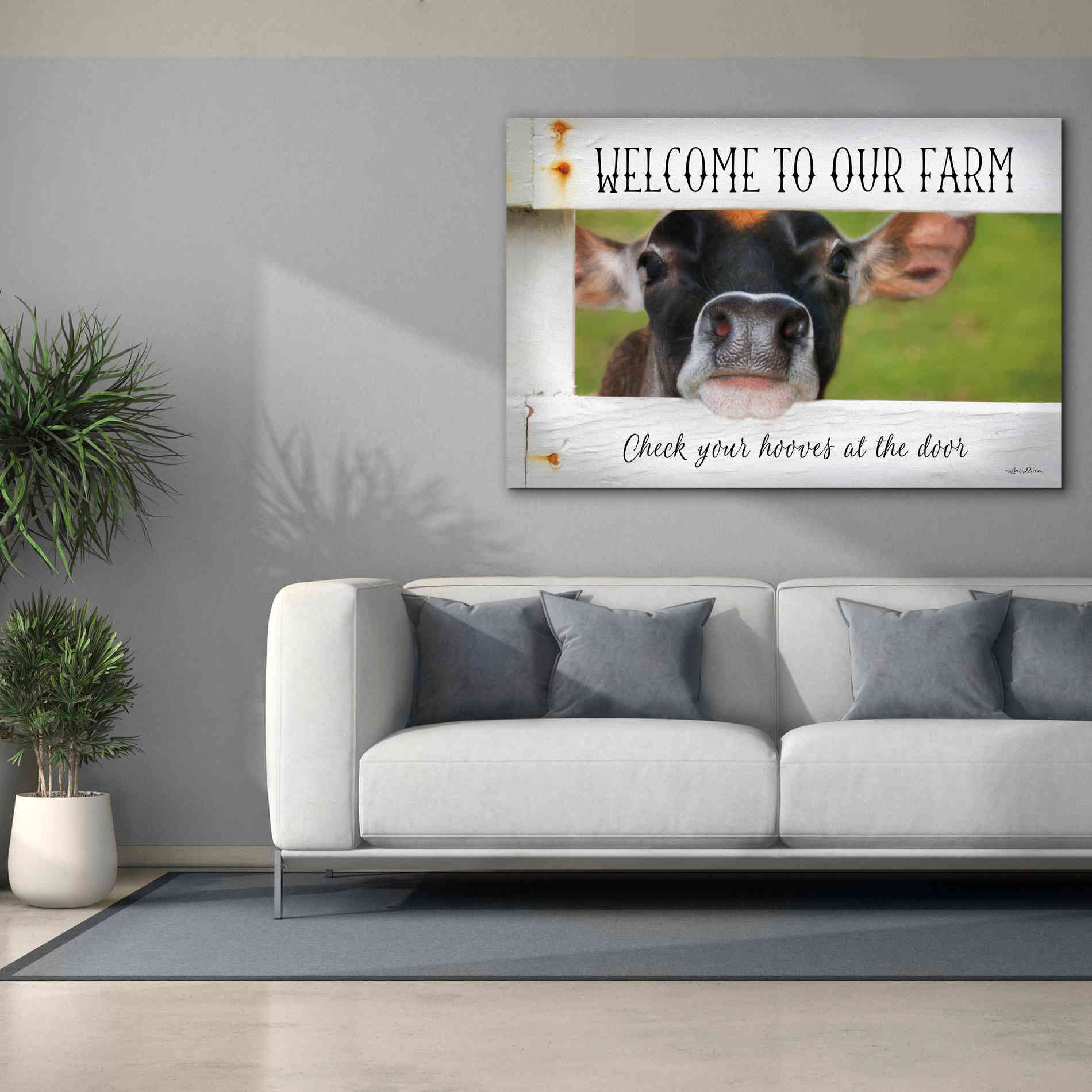 'Welcome Cow' by Lori Deiter Canvas Wall Art,60 x 40