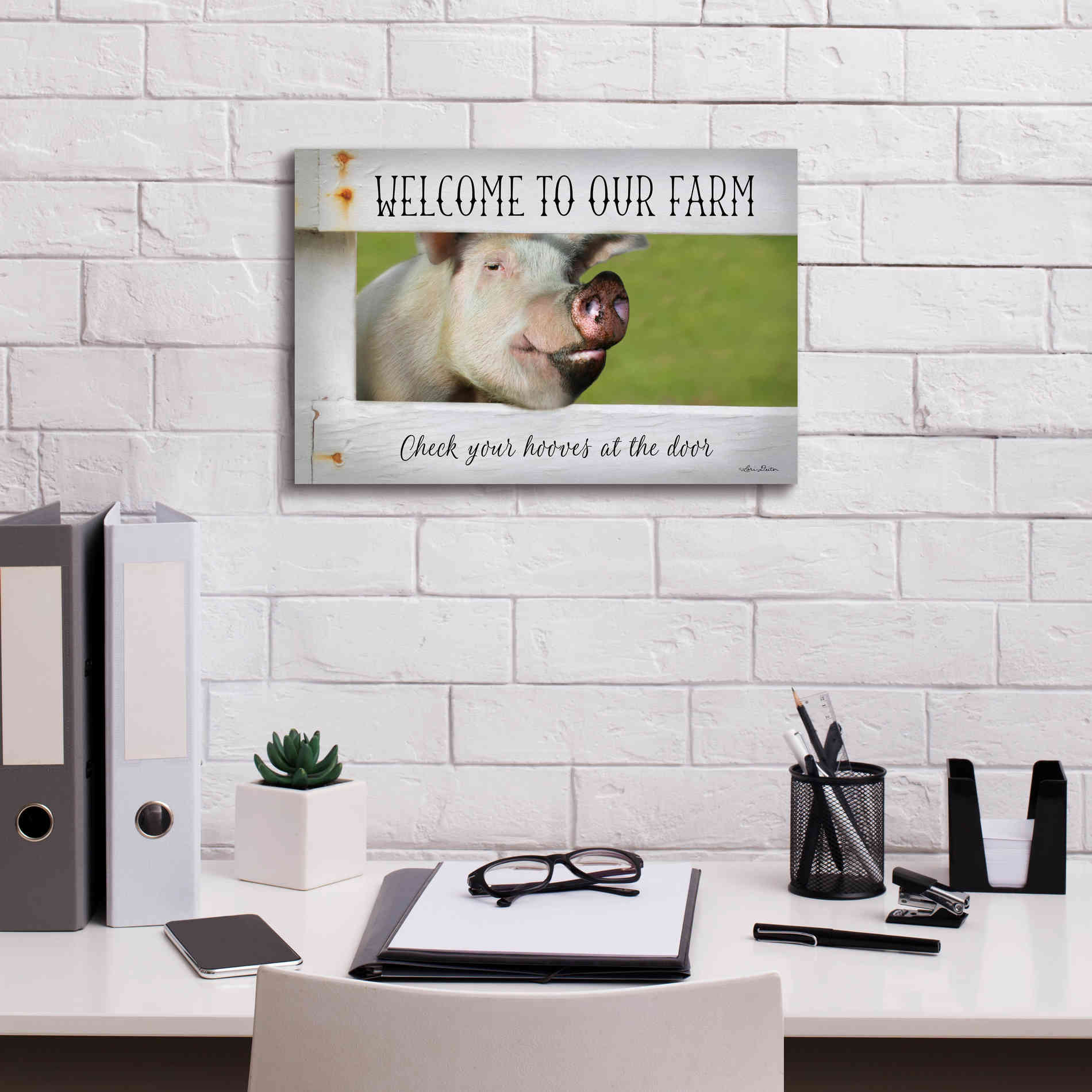 'Welcome Pig' by Lori Deiter Canvas Wall Art,18 x 12