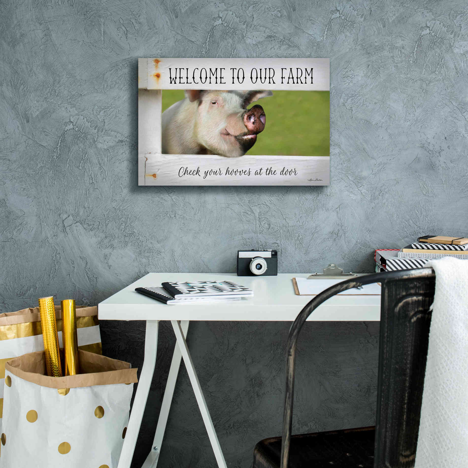 'Welcome Pig' by Lori Deiter Canvas Wall Art,18 x 12