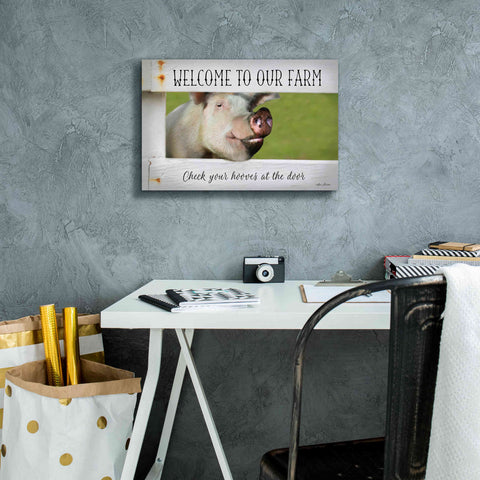 Image of 'Welcome Pig' by Lori Deiter Canvas Wall Art,18 x 12