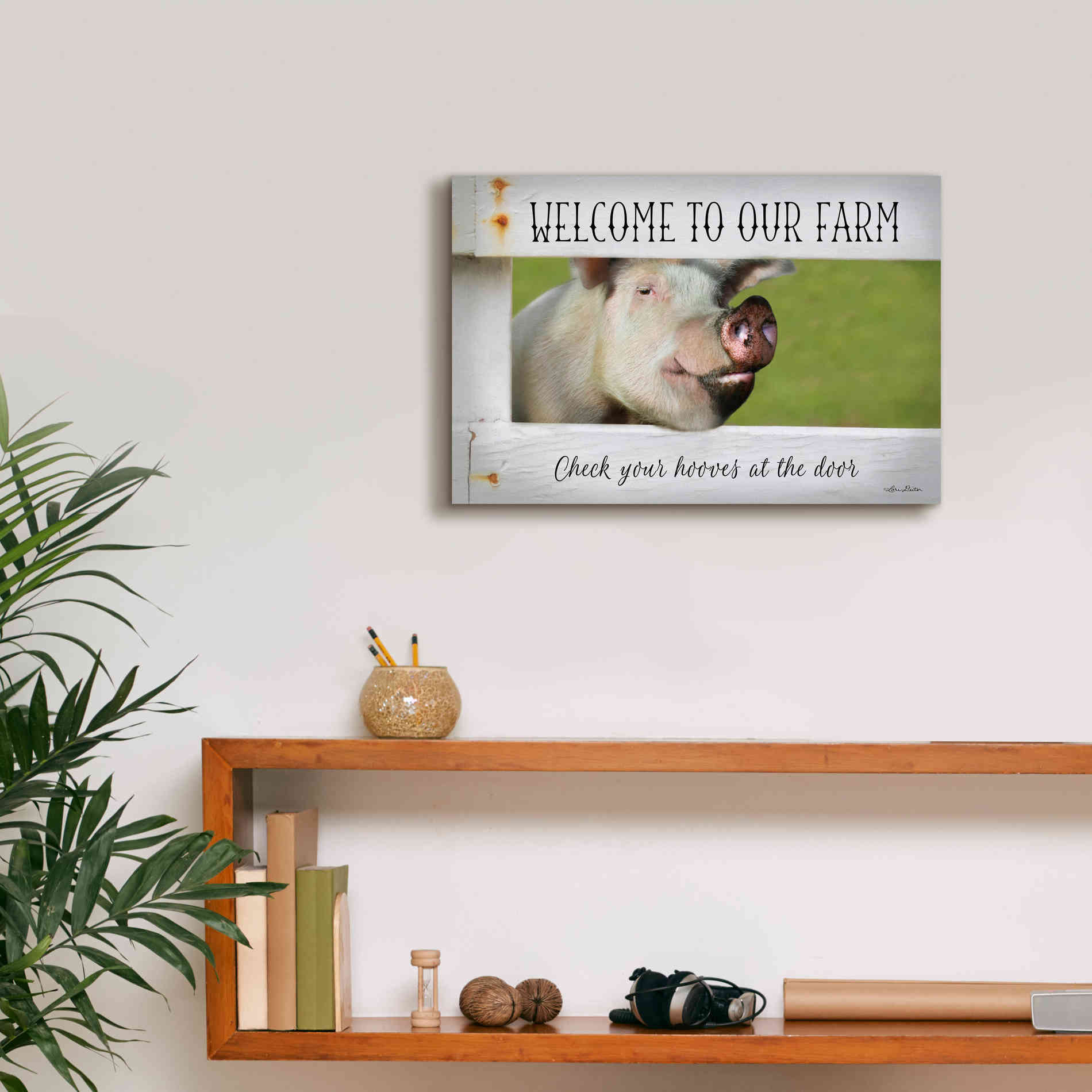 'Welcome Pig' by Lori Deiter Canvas Wall Art,18 x 12