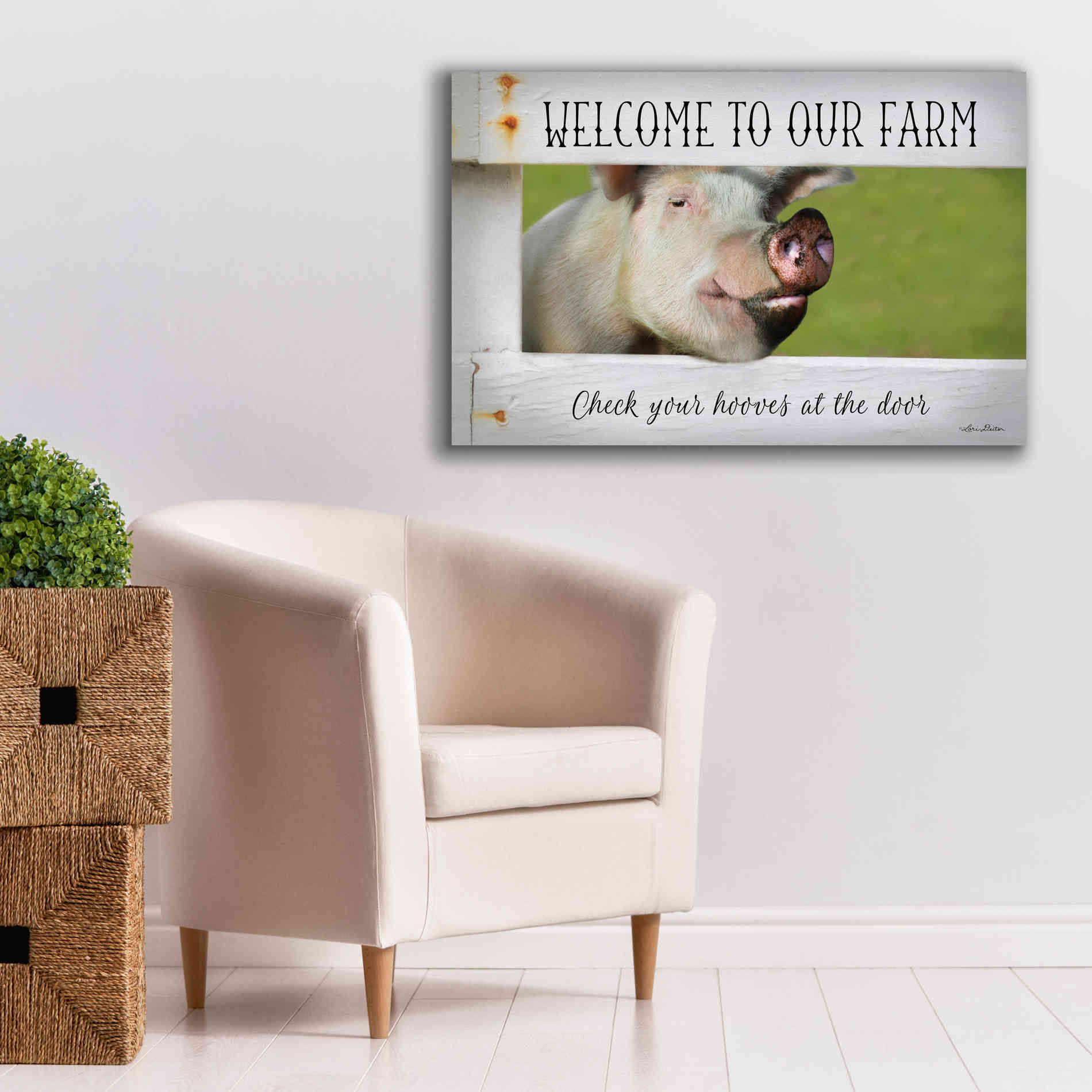 'Welcome Pig' by Lori Deiter Canvas Wall Art,40 x 26