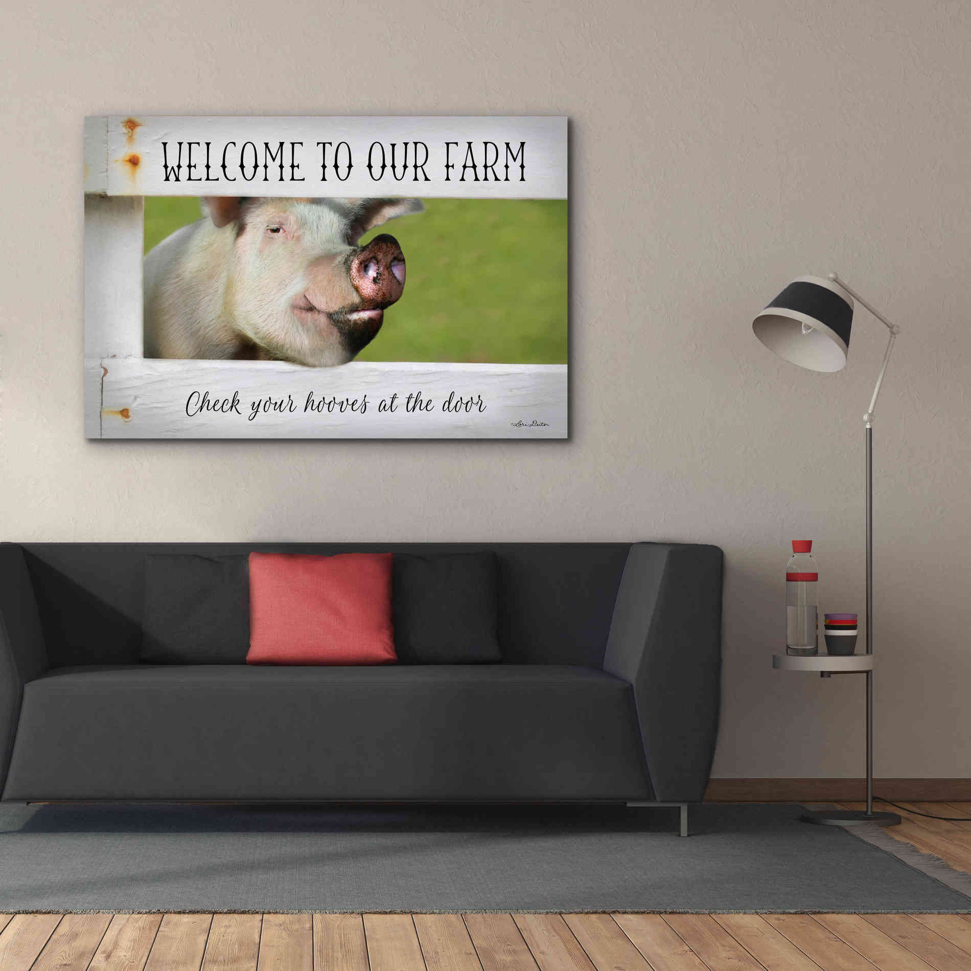 'Welcome Pig' by Lori Deiter Canvas Wall Art,60 x 40