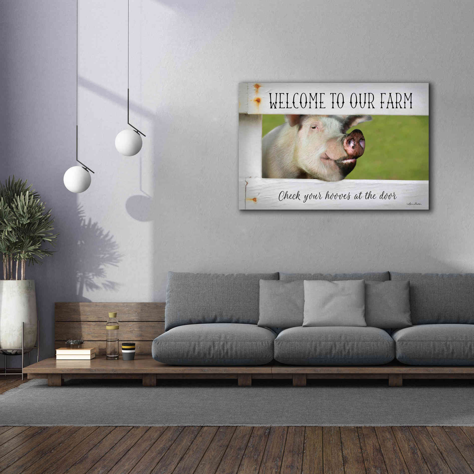'Welcome Pig' by Lori Deiter Canvas Wall Art,60 x 40