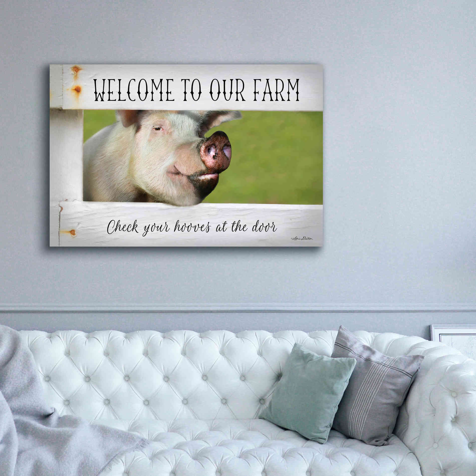 'Welcome Pig' by Lori Deiter Canvas Wall Art,60 x 40