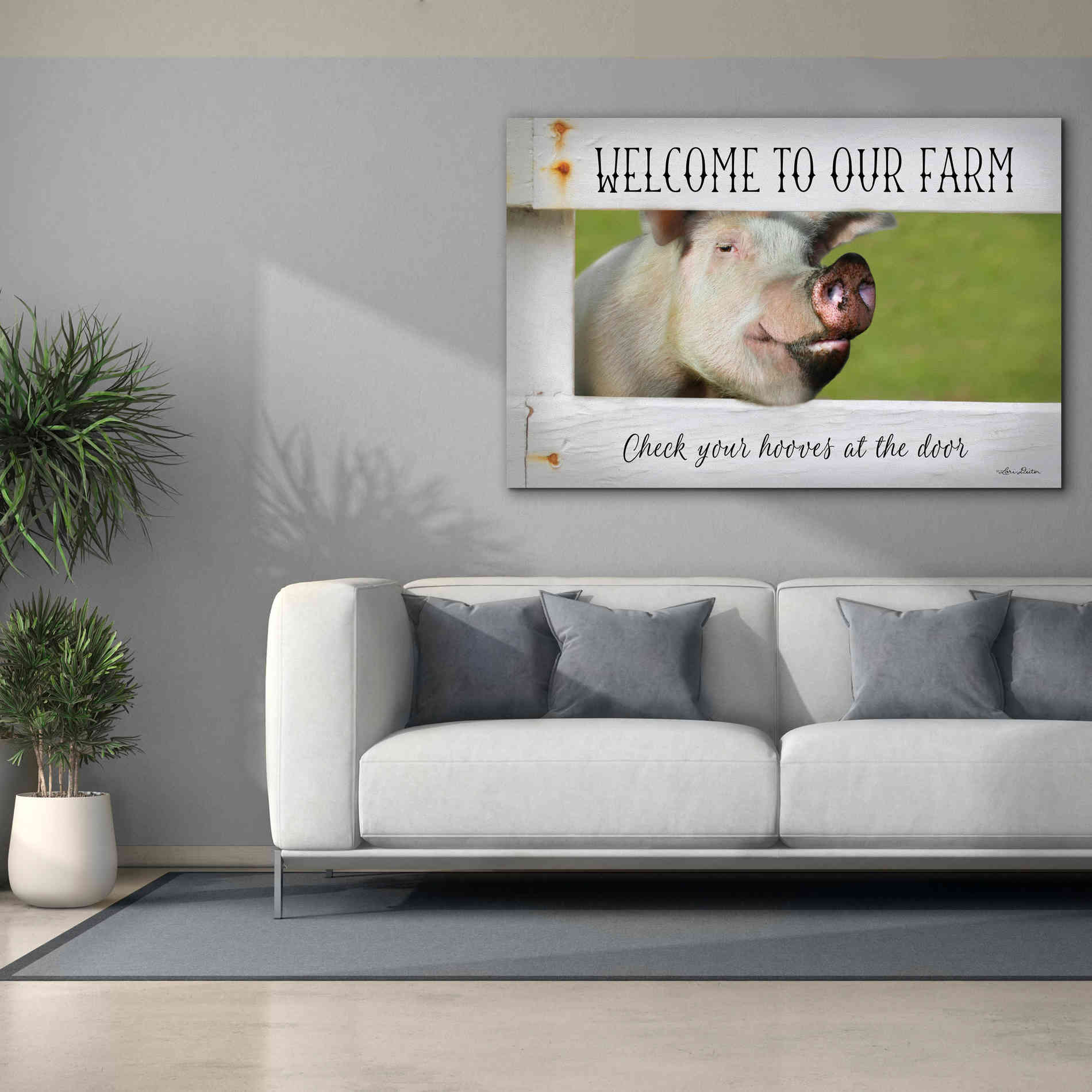 'Welcome Pig' by Lori Deiter Canvas Wall Art,60 x 40