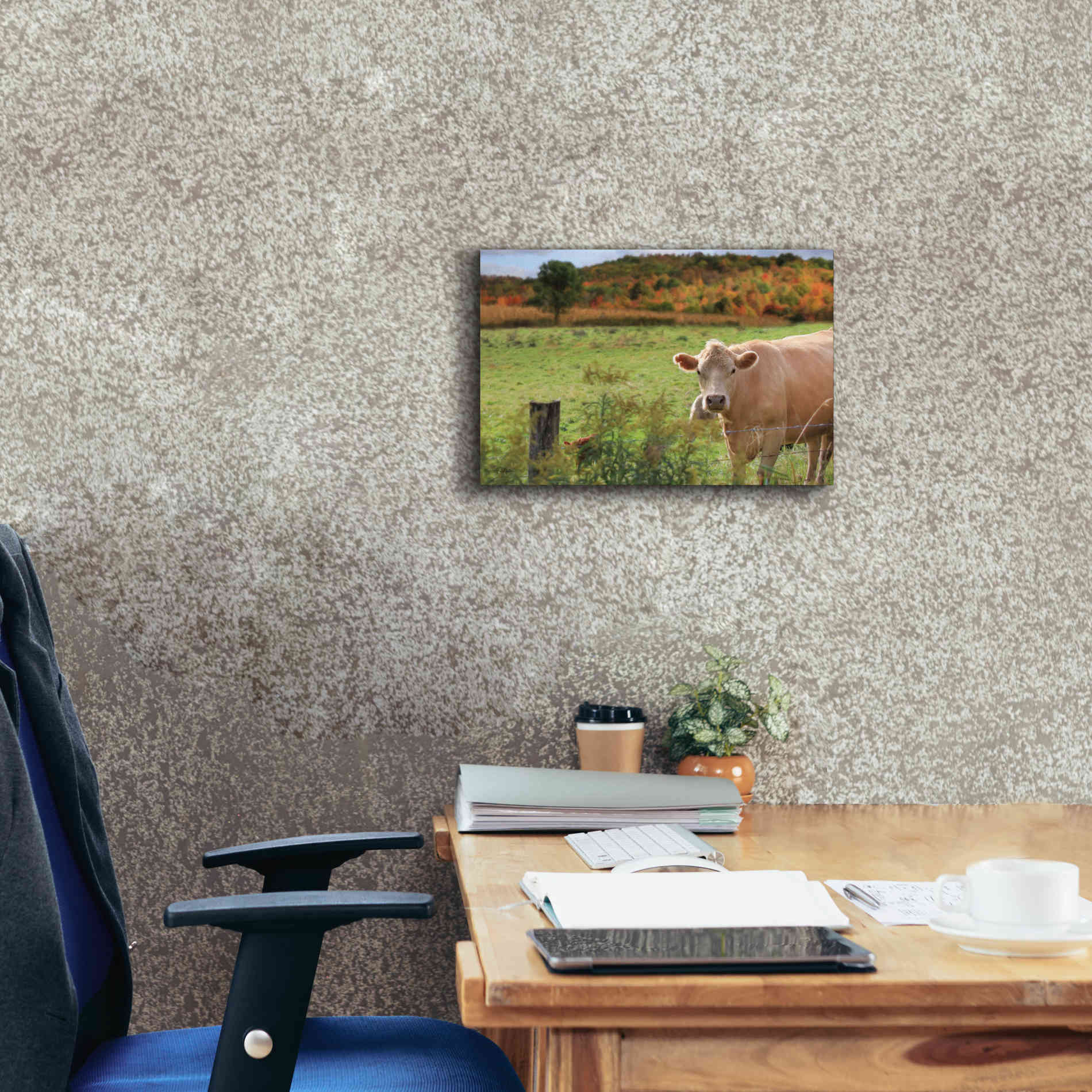 'Fall Cow' by Lori Deiter Canvas Wall Art,18 x 12