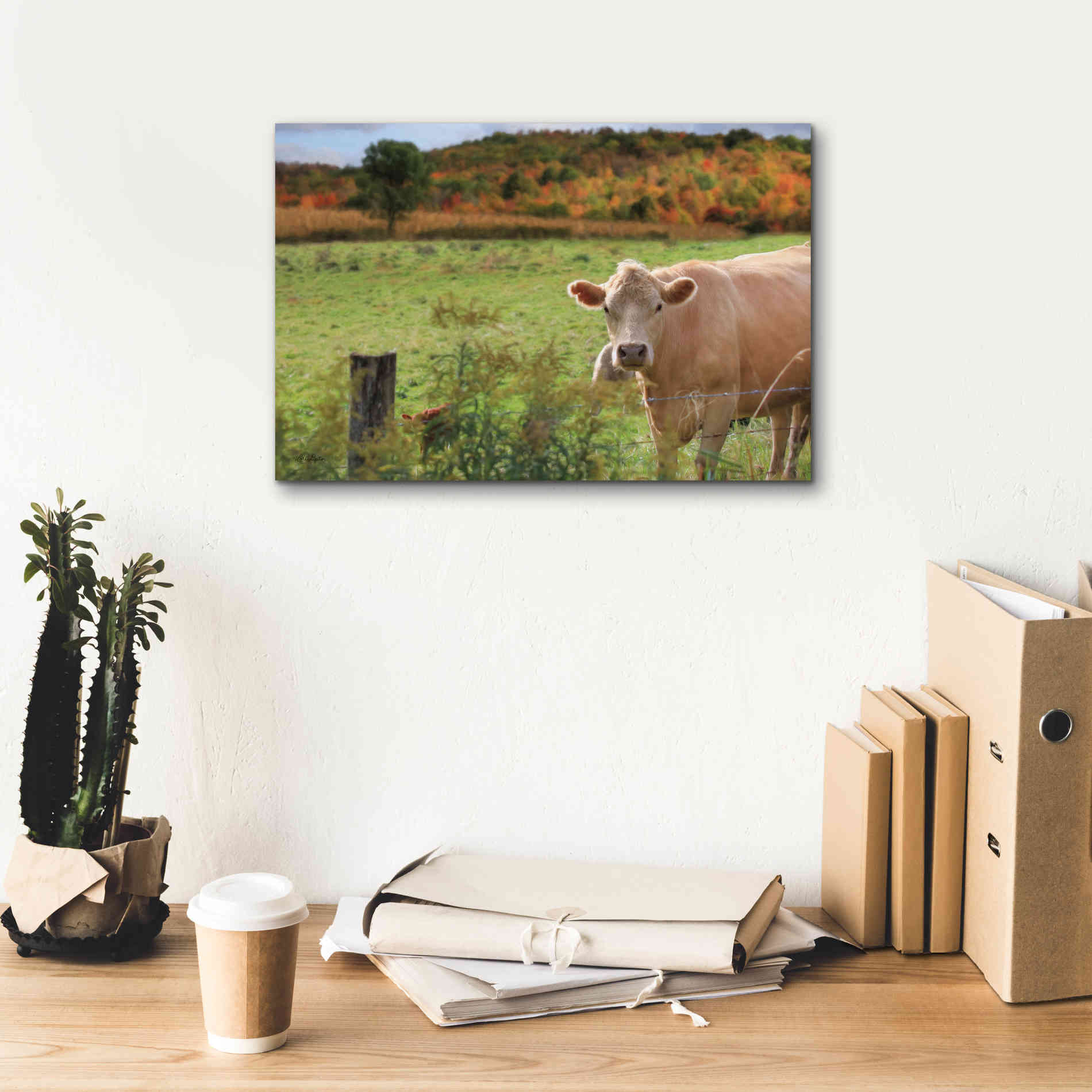 'Fall Cow' by Lori Deiter Canvas Wall Art,18 x 12