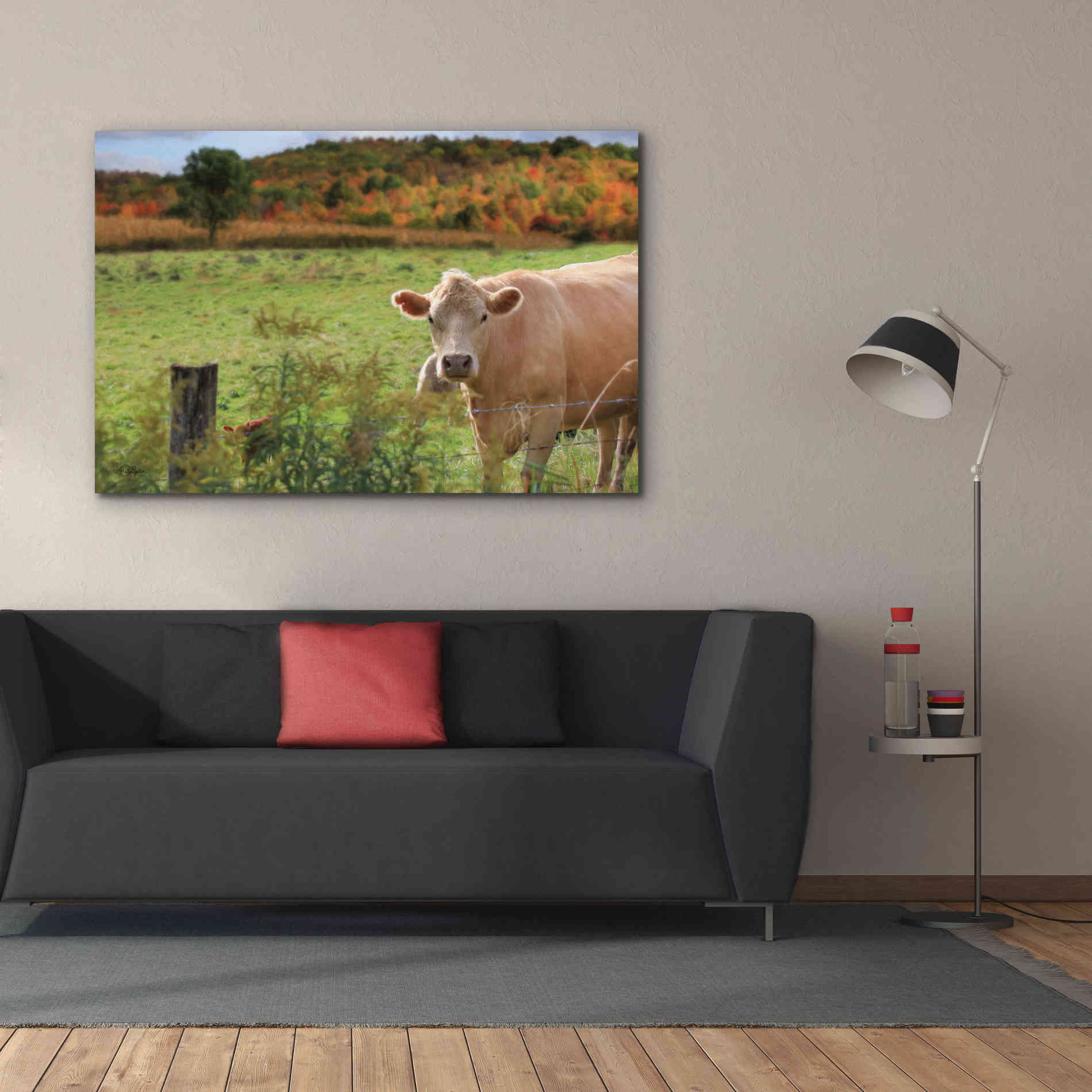 'Fall Cow' by Lori Deiter Canvas Wall Art,60 x 40