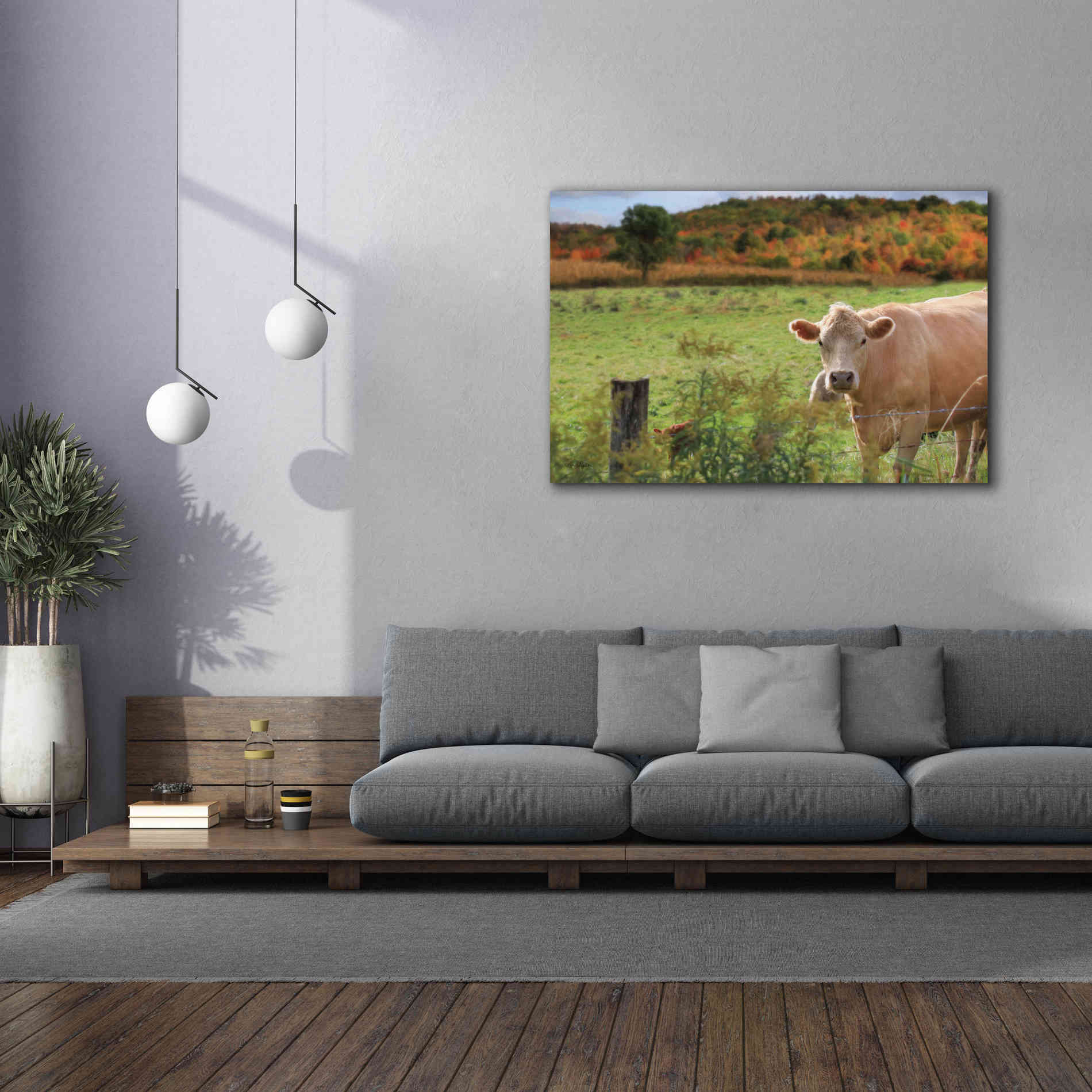 'Fall Cow' by Lori Deiter Canvas Wall Art,60 x 40