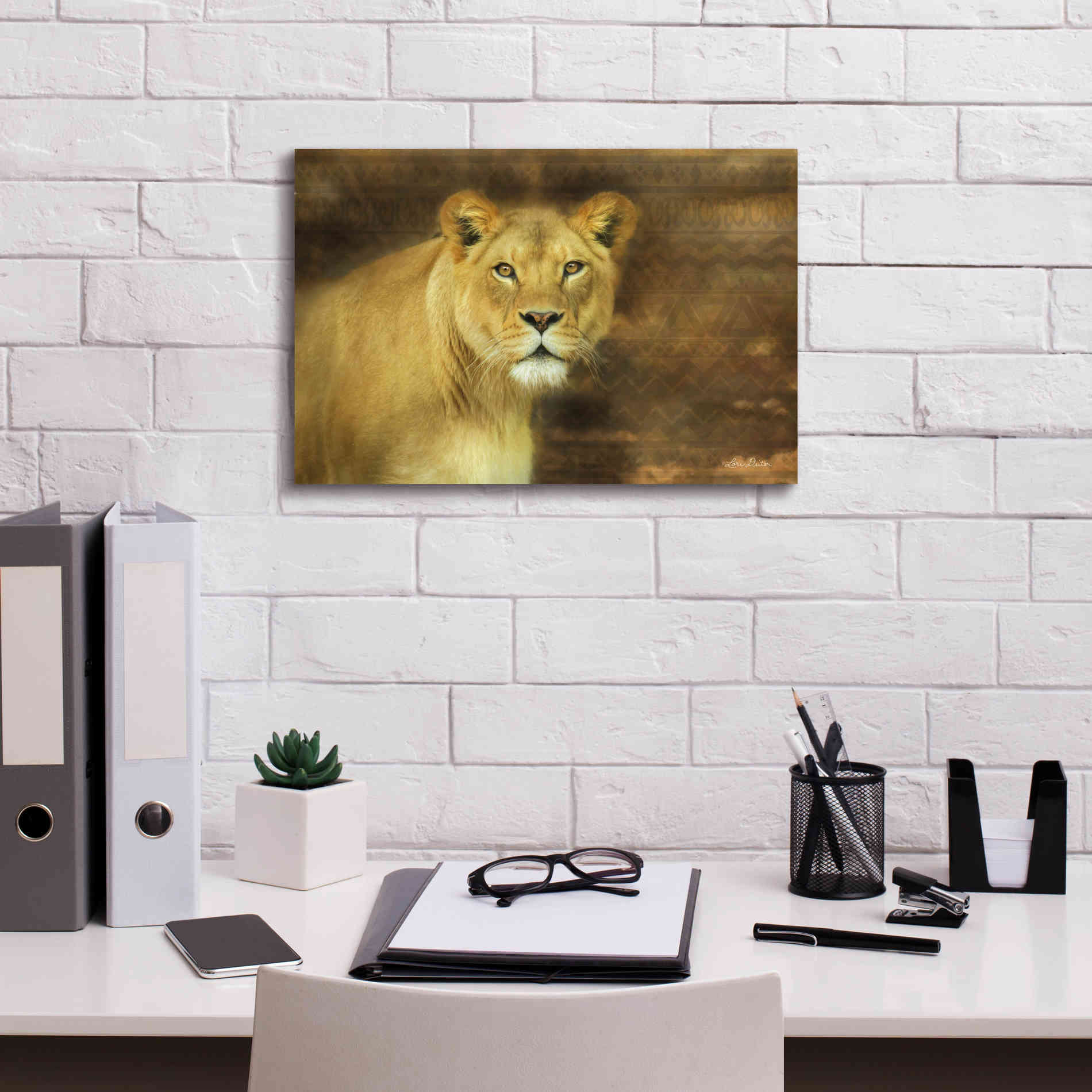 'Tribal Lioness' by Lori Deiter Canvas Wall Art,18 x 12