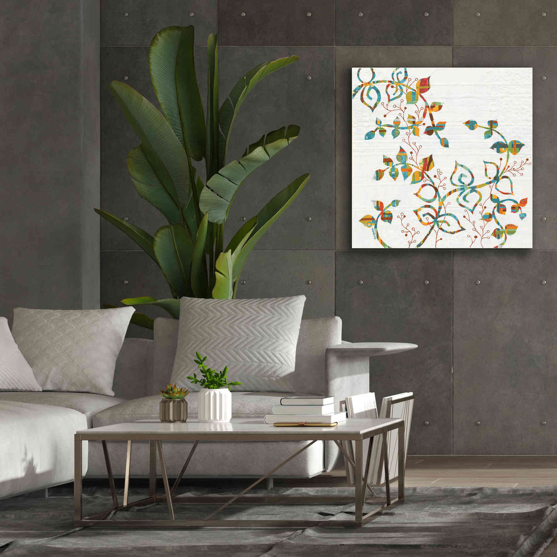 'Rainbow Vines with Berries Spice' by Kathy Ferguson, Canvas Wall Art,37 x 37