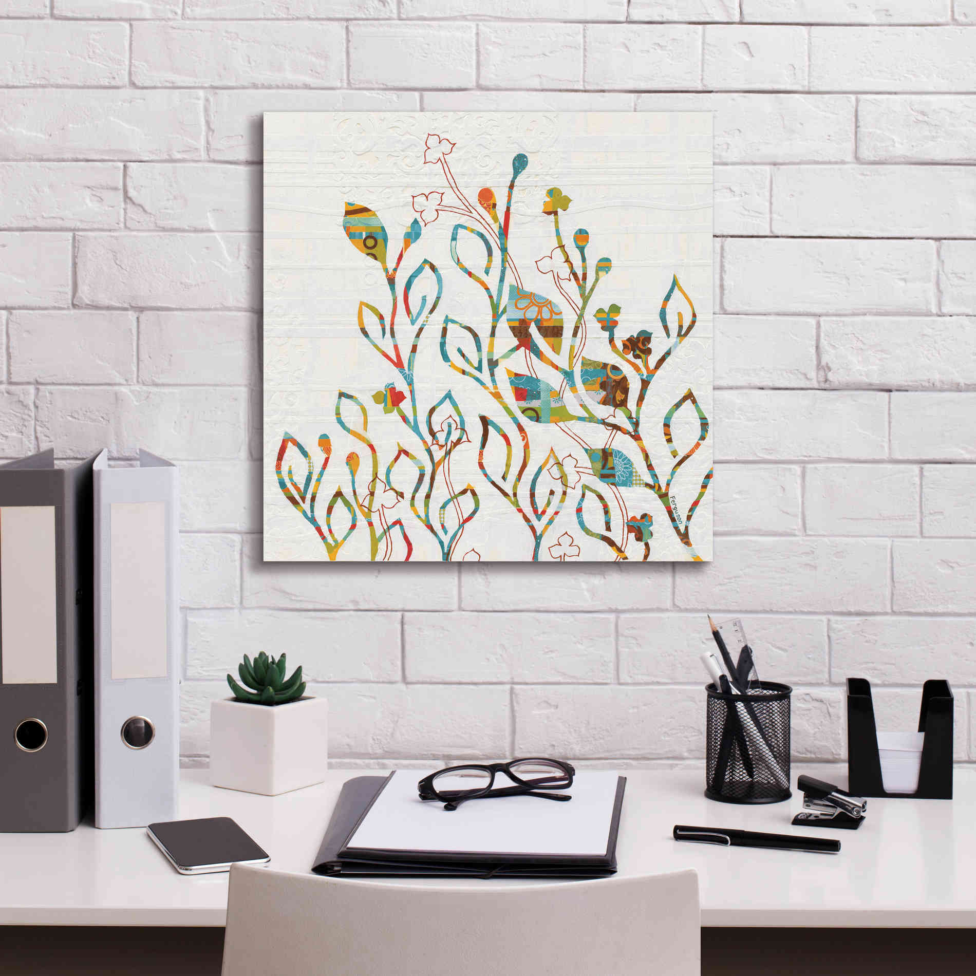 'Rainbow Vines with Flowers Spice' by Kathy Ferguson, Canvas Wall Art,18 x 18