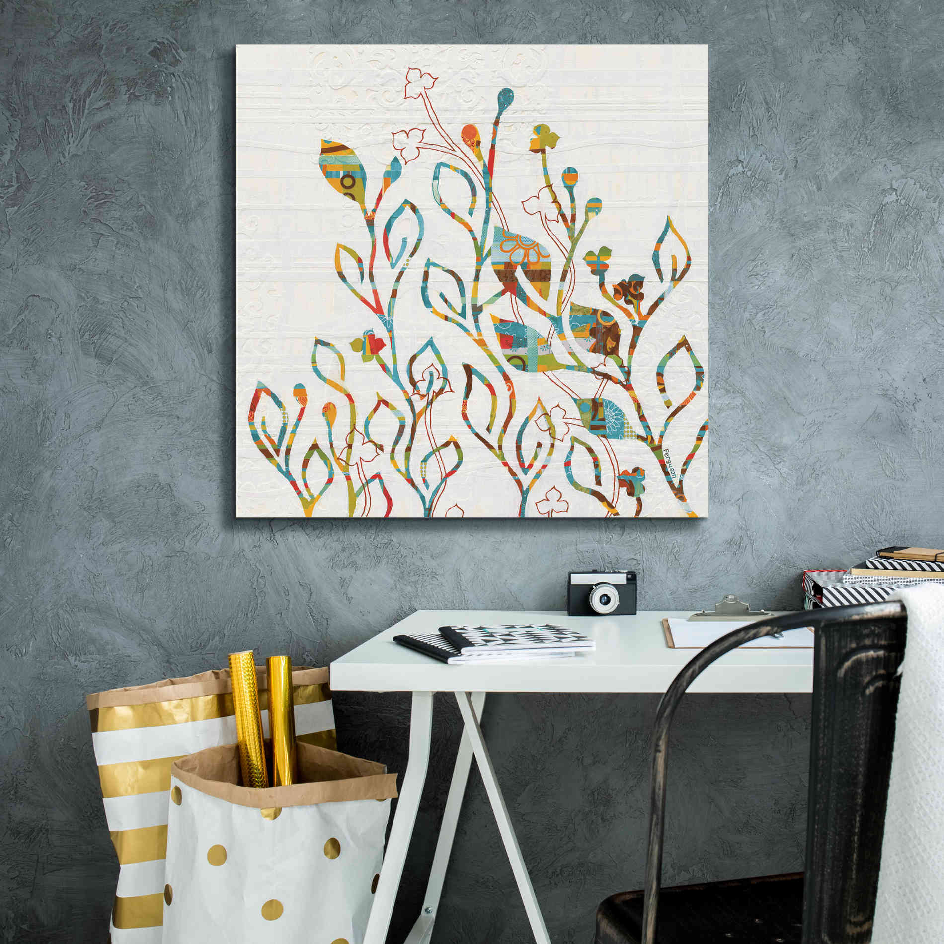 'Rainbow Vines with Flowers Spice' by Kathy Ferguson, Canvas Wall Art,26 x 26