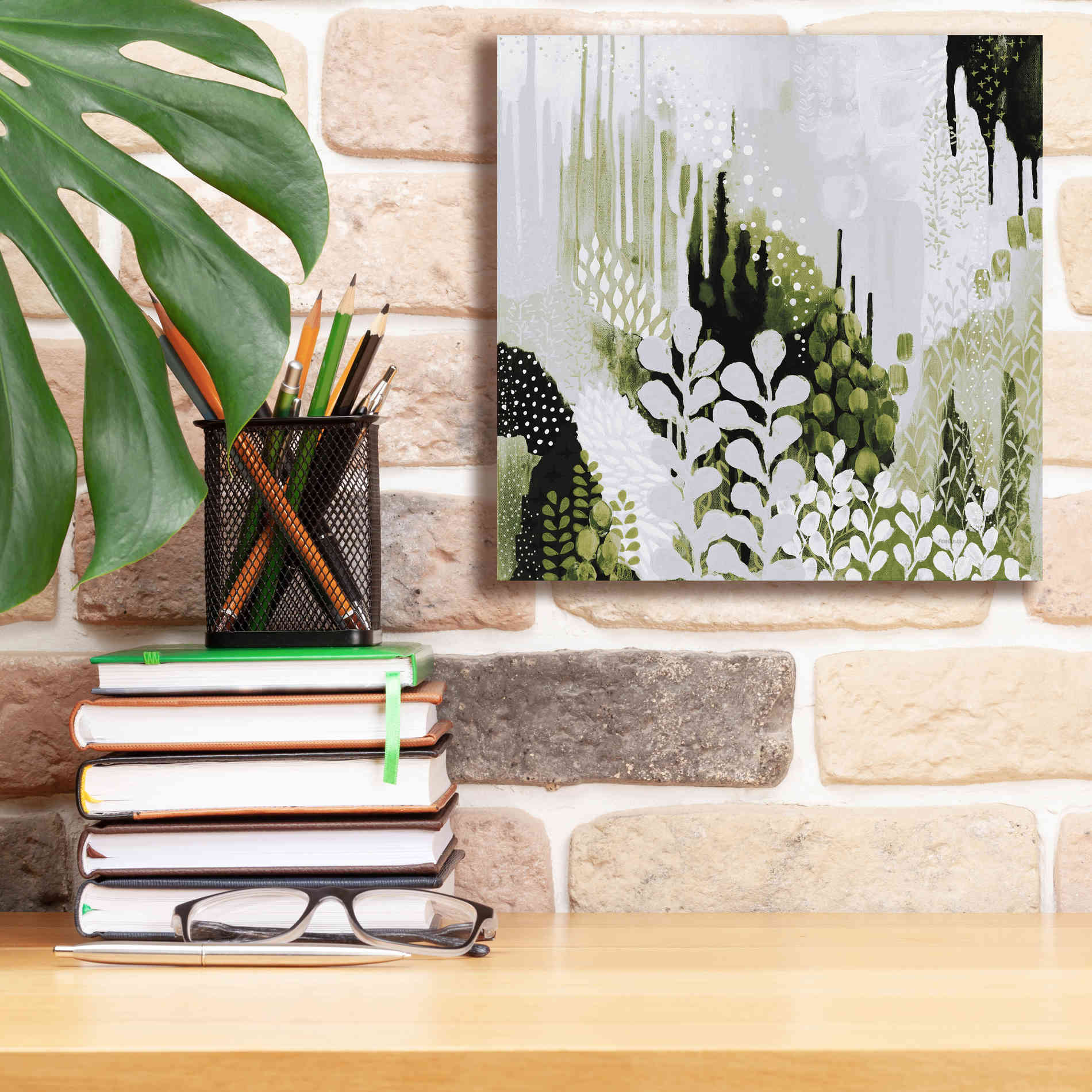 'BW Forest II with Green' by Kathy Ferguson, Canvas Wall Art,12 x 12