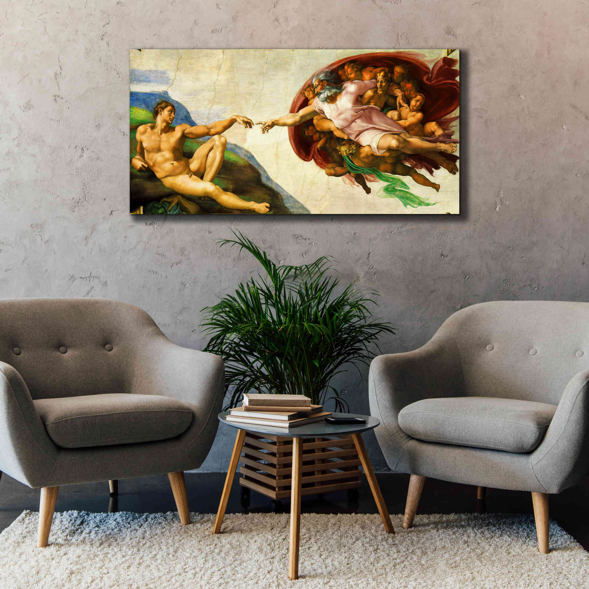 'The Creation of Adam' by Michelangelo,  Canvas Wall Art,60 x 30
