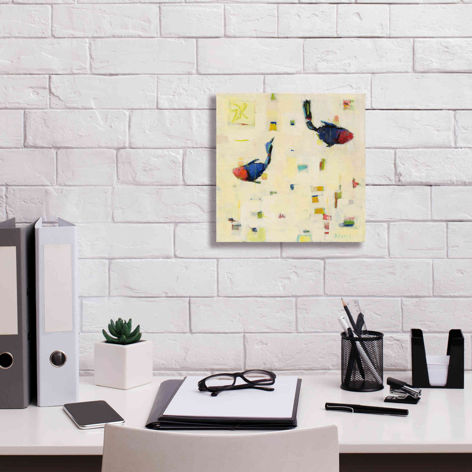 'One Fish Two Fish' by Phyllis Adams, Canvas Wall Art,12 x 12