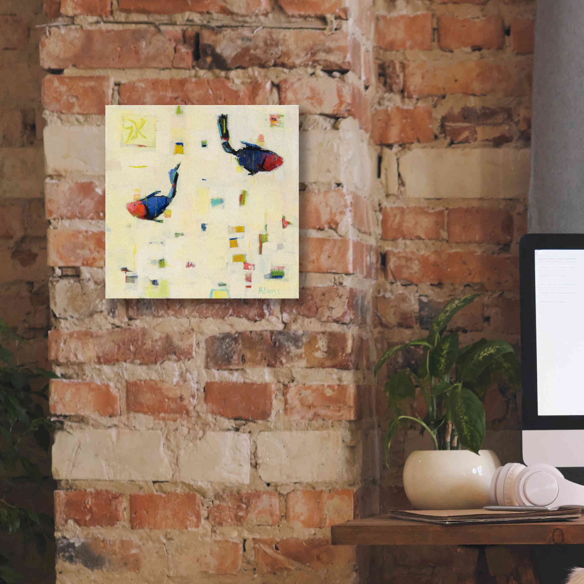 'One Fish Two Fish' by Phyllis Adams, Canvas Wall Art,12 x 12