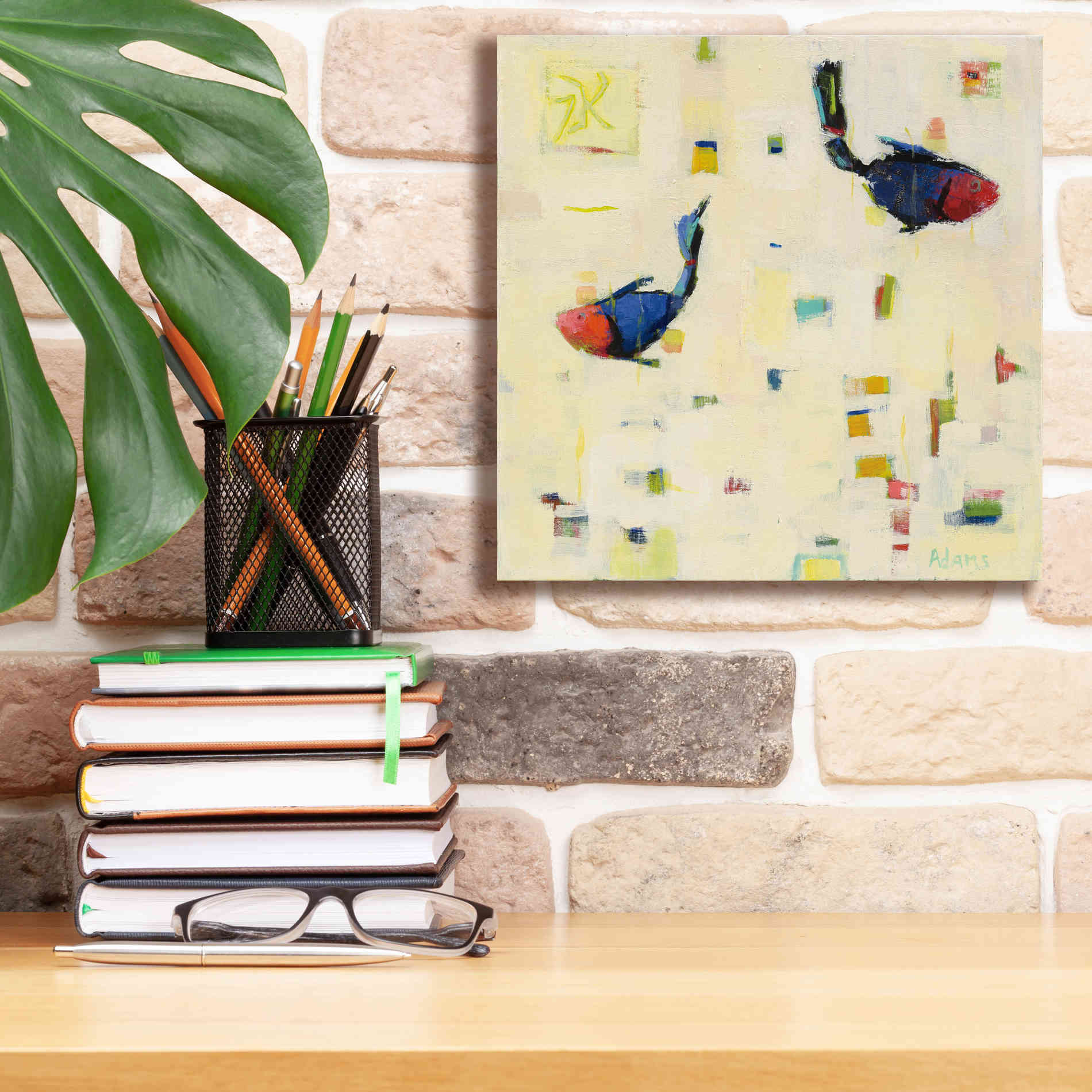 'One Fish Two Fish' by Phyllis Adams, Canvas Wall Art,12 x 12