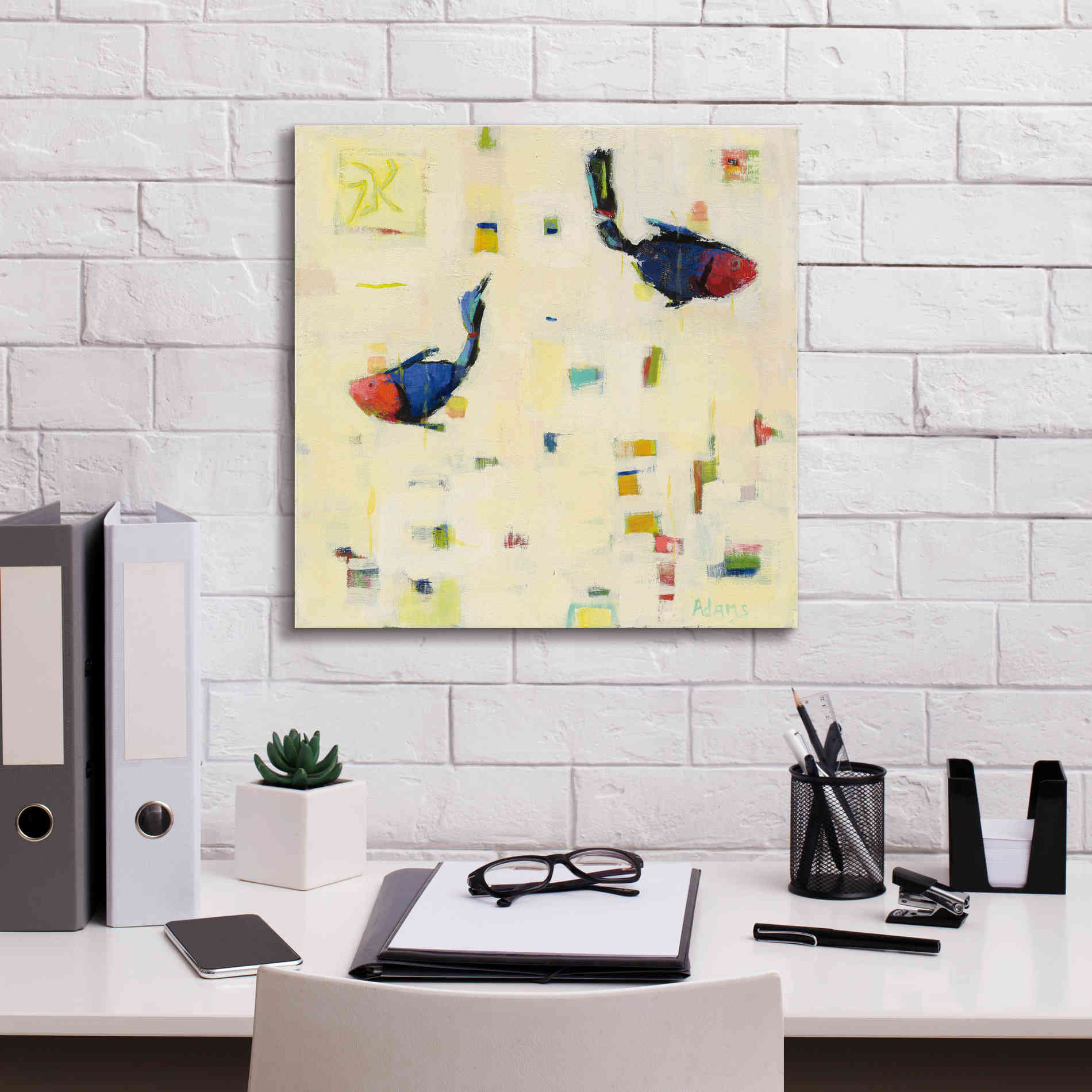 'One Fish Two Fish' by Phyllis Adams, Canvas Wall Art,18 x 18