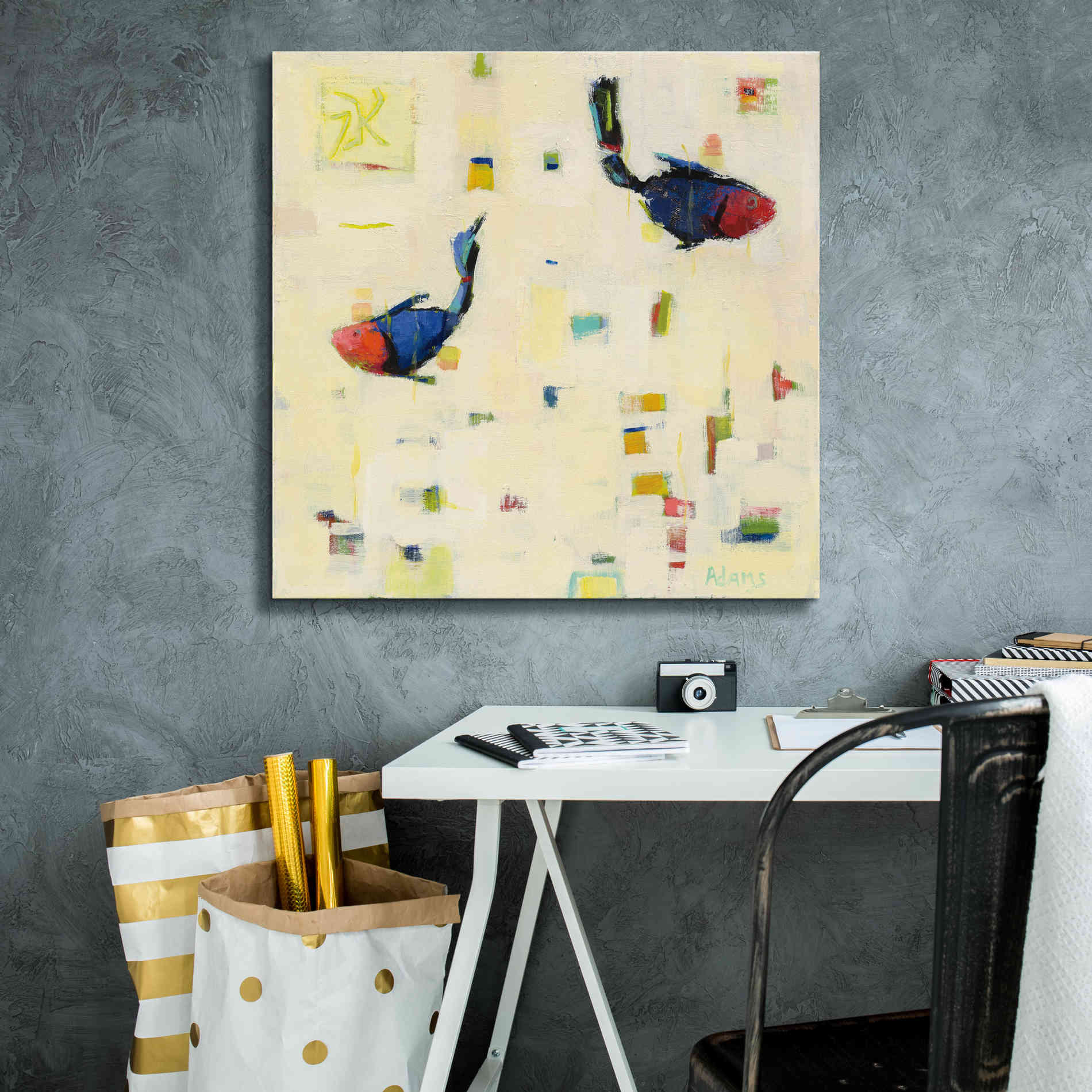 'One Fish Two Fish' by Phyllis Adams, Canvas Wall Art,26 x 26