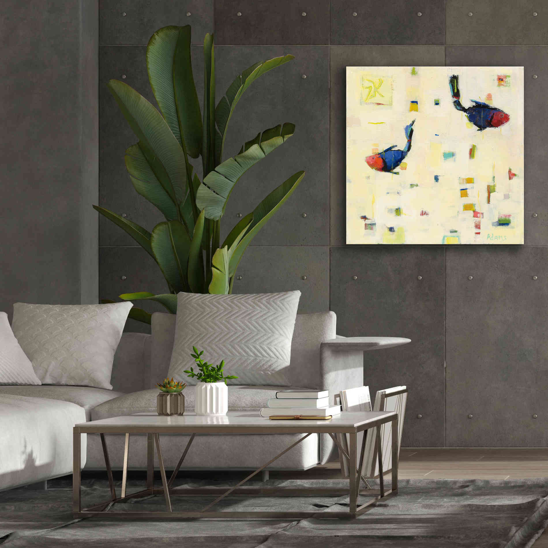 'One Fish Two Fish' by Phyllis Adams, Canvas Wall Art,37 x 37