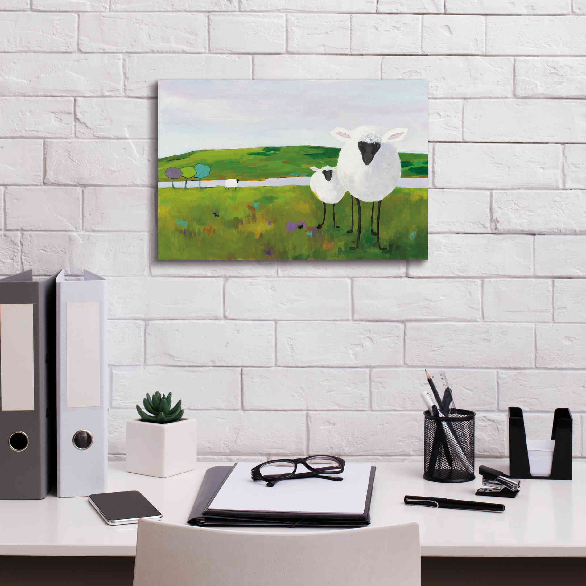 'Sheep in the Meadow' by Phyllis Adams, Canvas Wall Art,18 x 12