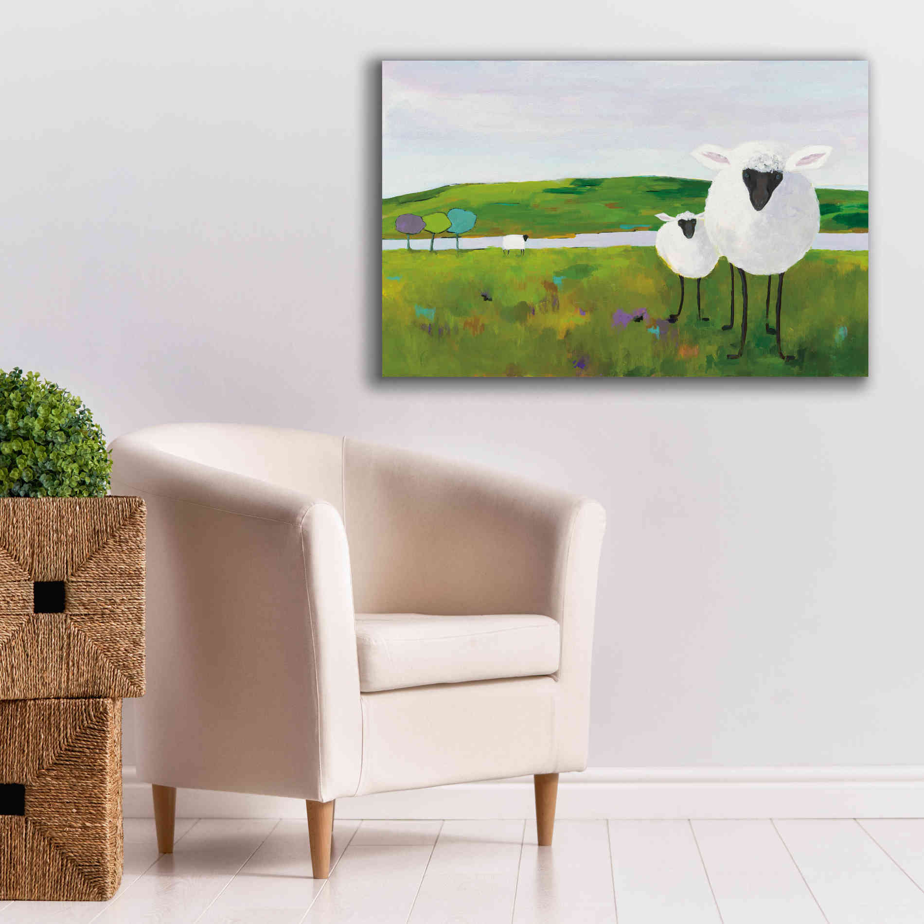 'Sheep in the Meadow' by Phyllis Adams, Canvas Wall Art,40 x 26