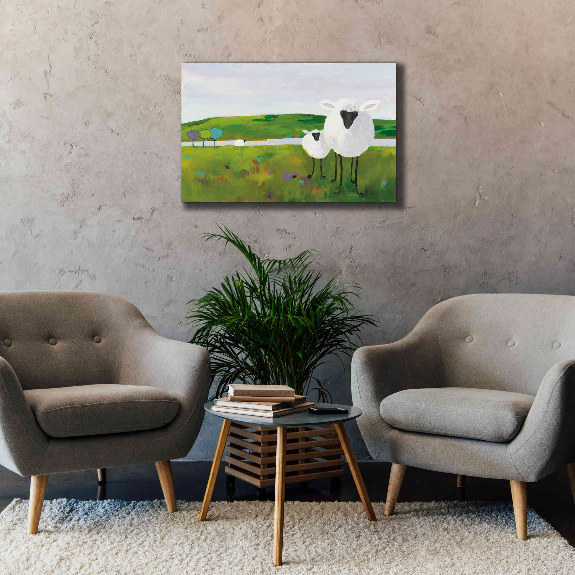 'Sheep in the Meadow' by Phyllis Adams, Canvas Wall Art,40 x 26