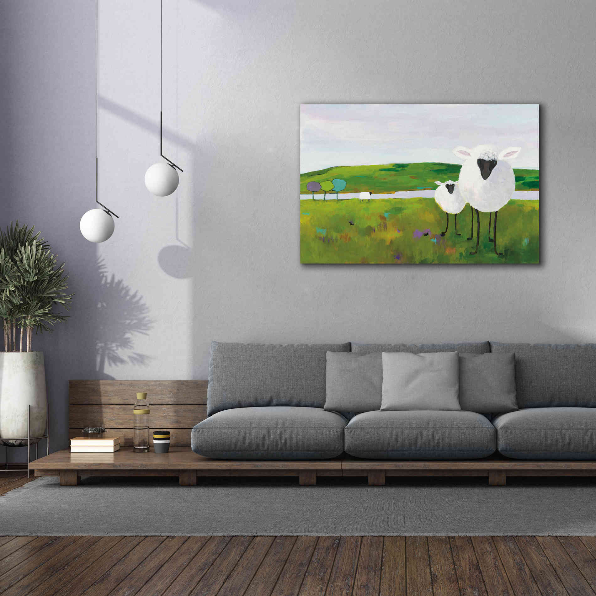 'Sheep in the Meadow' by Phyllis Adams, Canvas Wall Art,60 x 40
