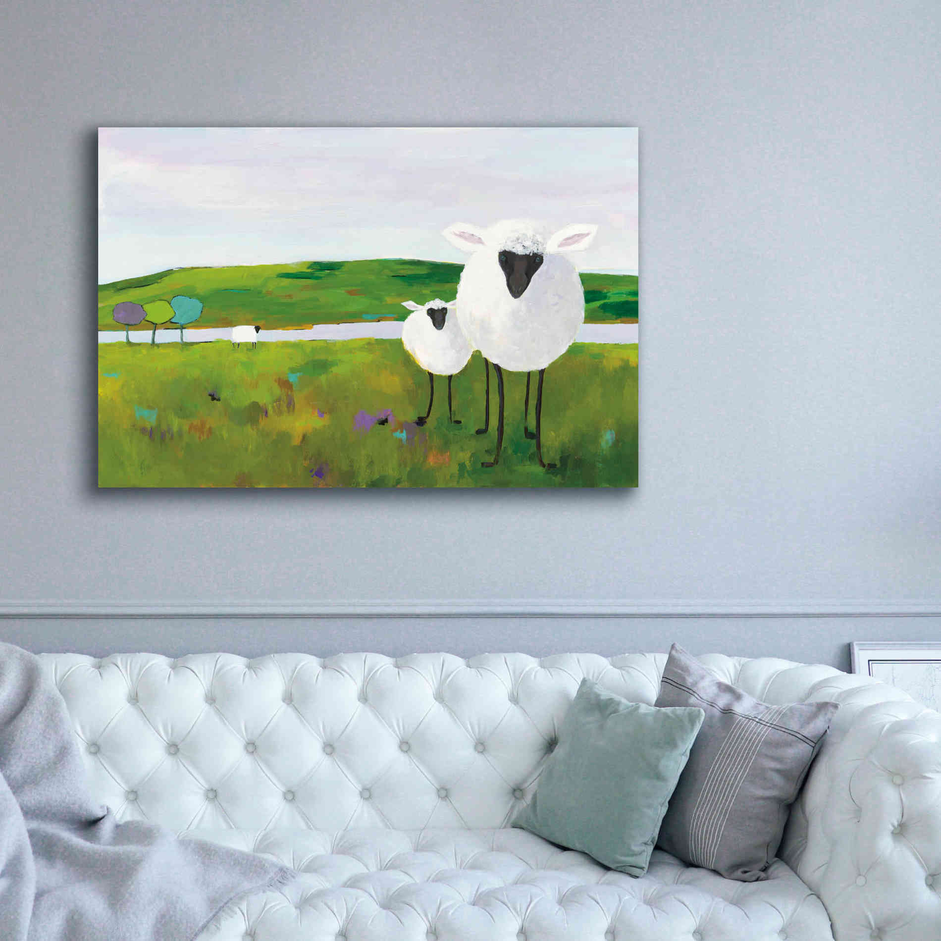 'Sheep in the Meadow' by Phyllis Adams, Canvas Wall Art,60 x 40