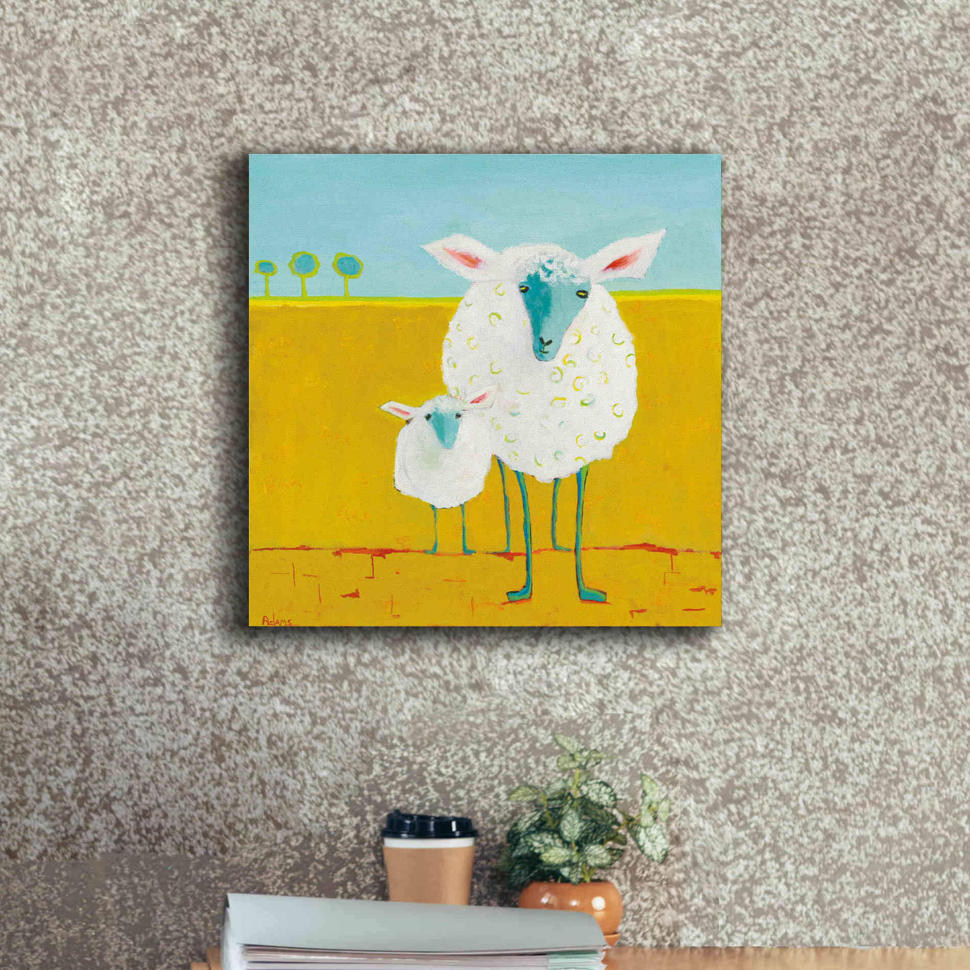 'Mama and Baby Sheep' by Phyllis Adams, Canvas Wall Art,18 x 18