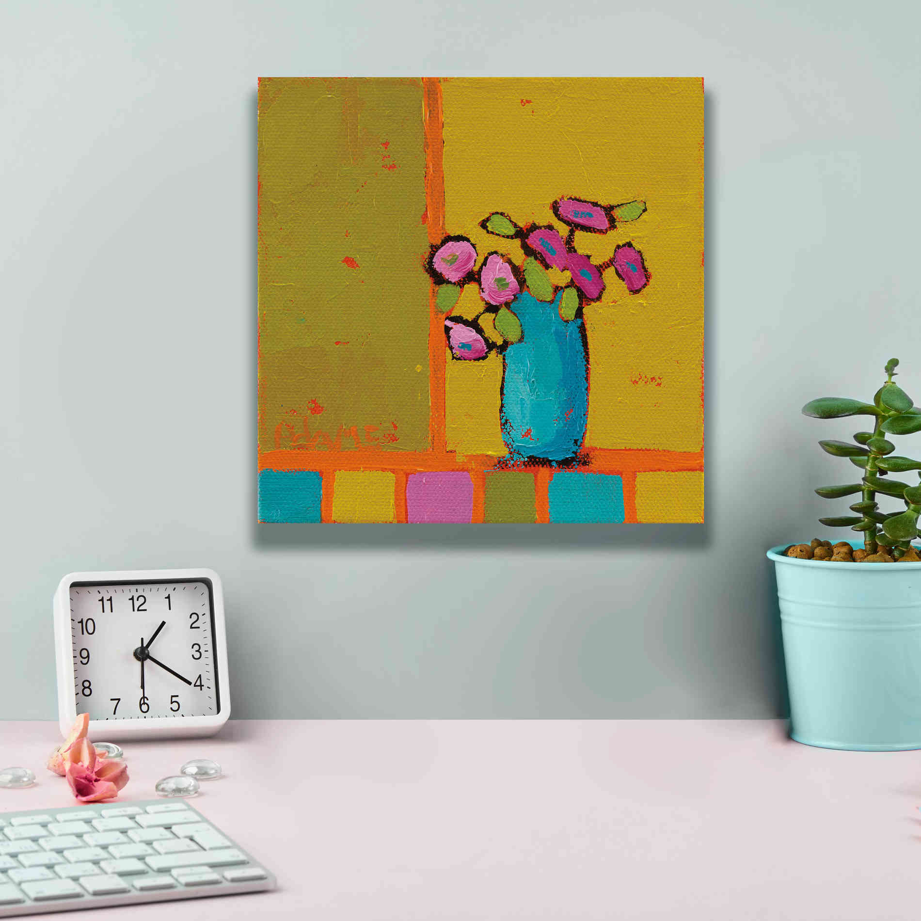 'Turquoise Vase' by Phyllis Adams, Canvas Wall Art,12 x 12