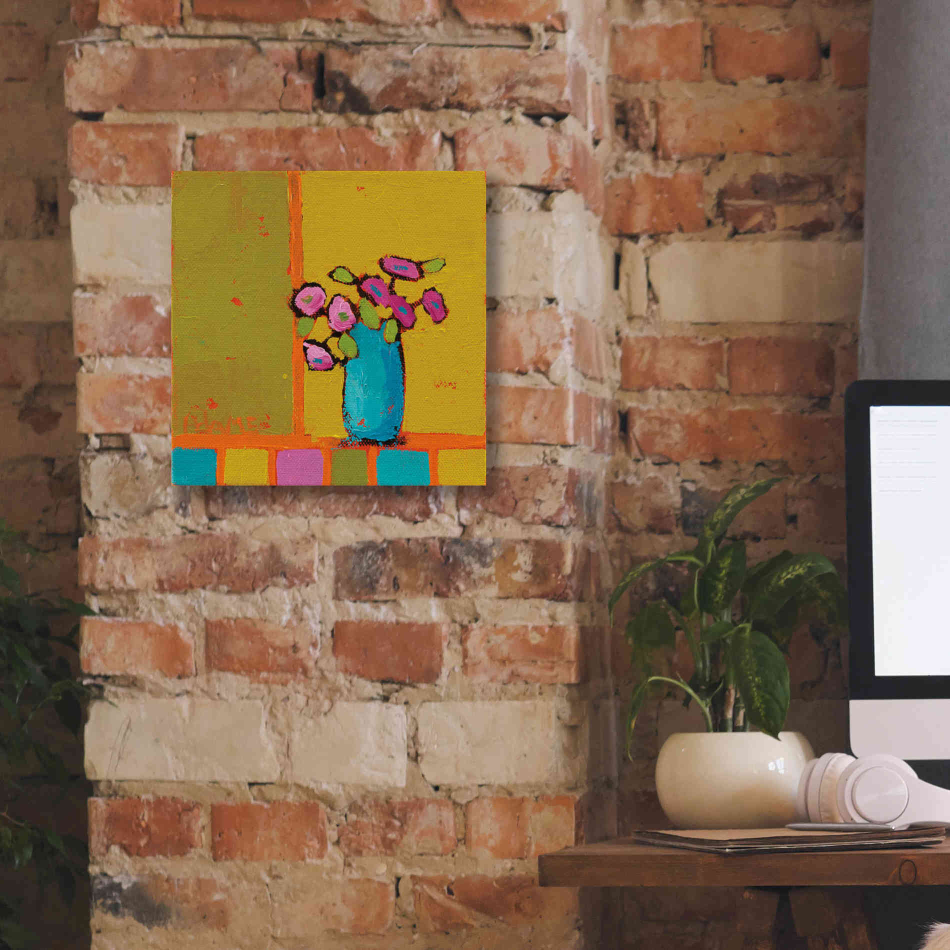 'Turquoise Vase' by Phyllis Adams, Canvas Wall Art,12 x 12